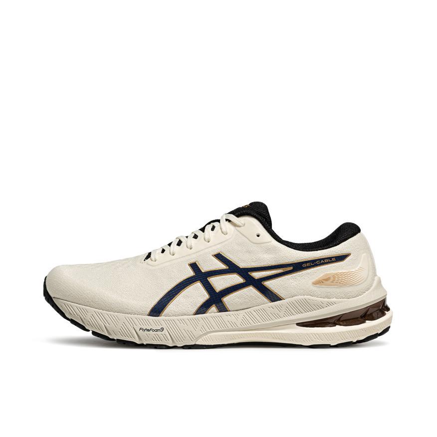 推荐商品：Asics/亚瑟士 Gel-Cable 跑鞋 舒缓透气缓震支撑防滑织物 米白色/蓝色