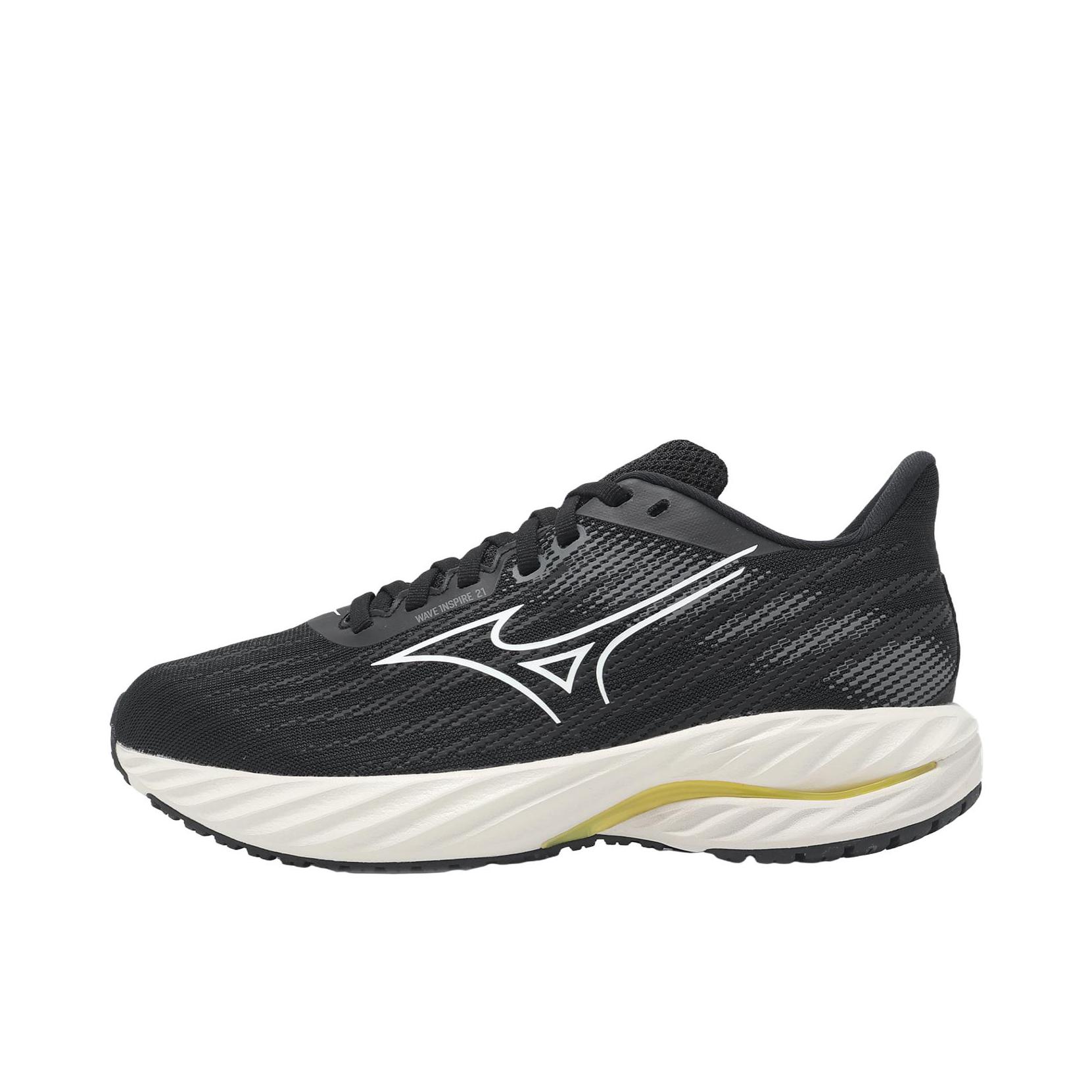 推荐商品：Mizuno/美津浓  Wave Inspire 21  缓震回弹 防滑耐磨 系带 公路 支撑型 舒适百搭  跑鞋 慢跑鞋 女款/黑色/白色/黄色 