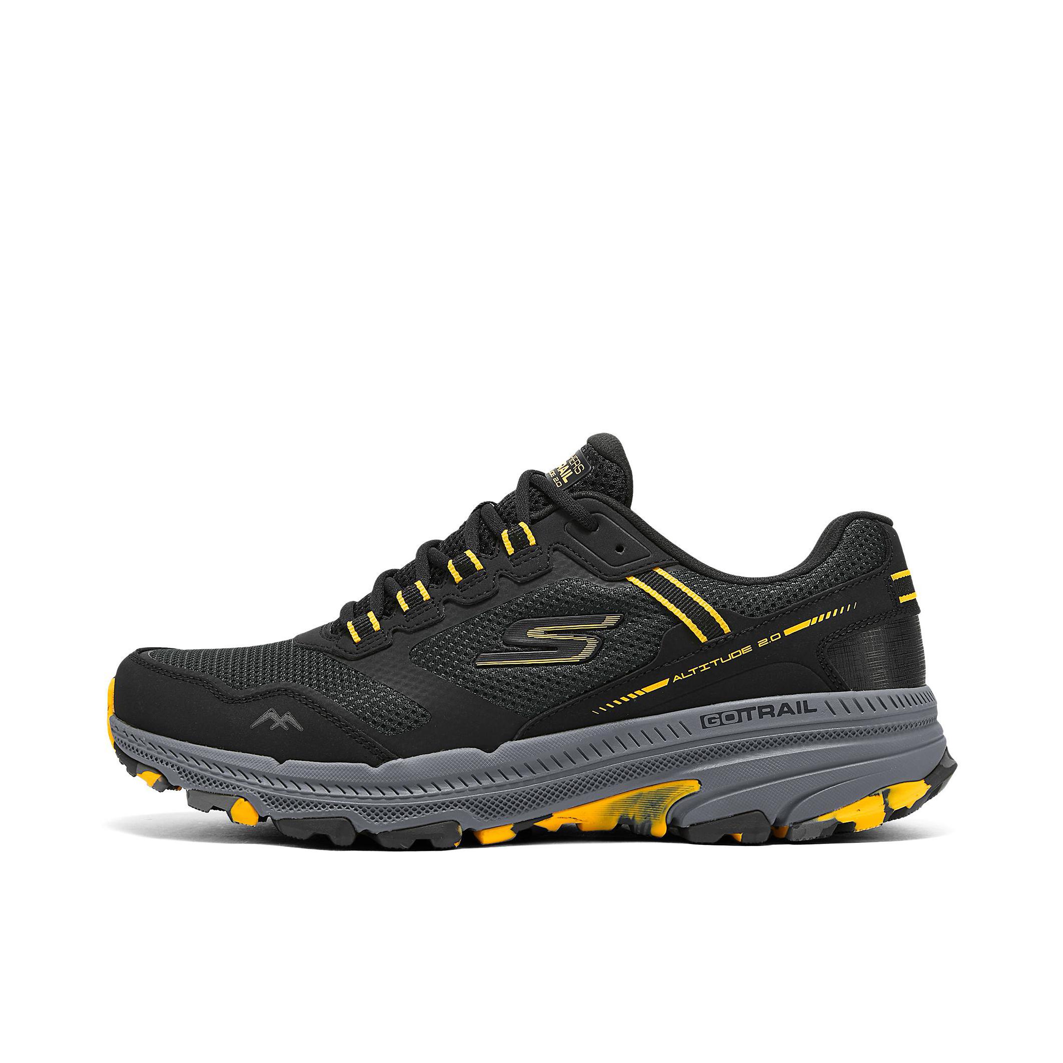 推荐商品：Skechers/斯凯奇 GO RUN TRAIL ALTITUDE 2.0 缓震耐磨 高回弹 合成革 织物 网面绑带 跑鞋 黑色/黄色