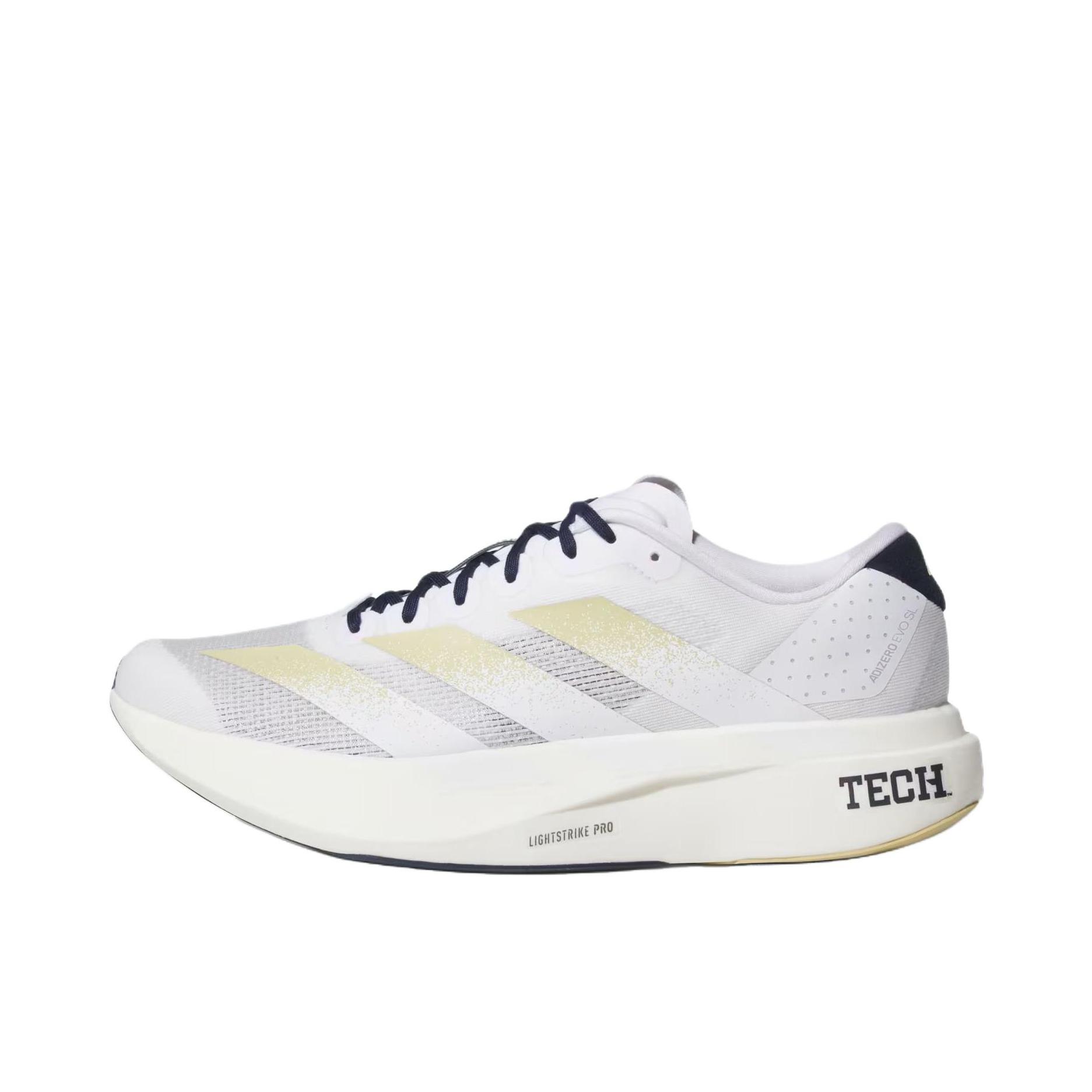 推荐商品：【梅西同款】 adidas Adizero Evo SL 跑鞋 缓震防滑圆头轻便运动马拉松竞速训练 白色/黄色