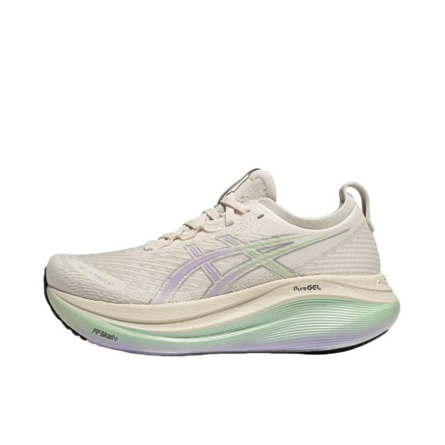 推荐商品：Asics/亚瑟士 Gel-Nimbus 27 跑鞋 防滑耐磨缓震轻量回弹舒适轻便支撑夜跑 女款/白色/绿色