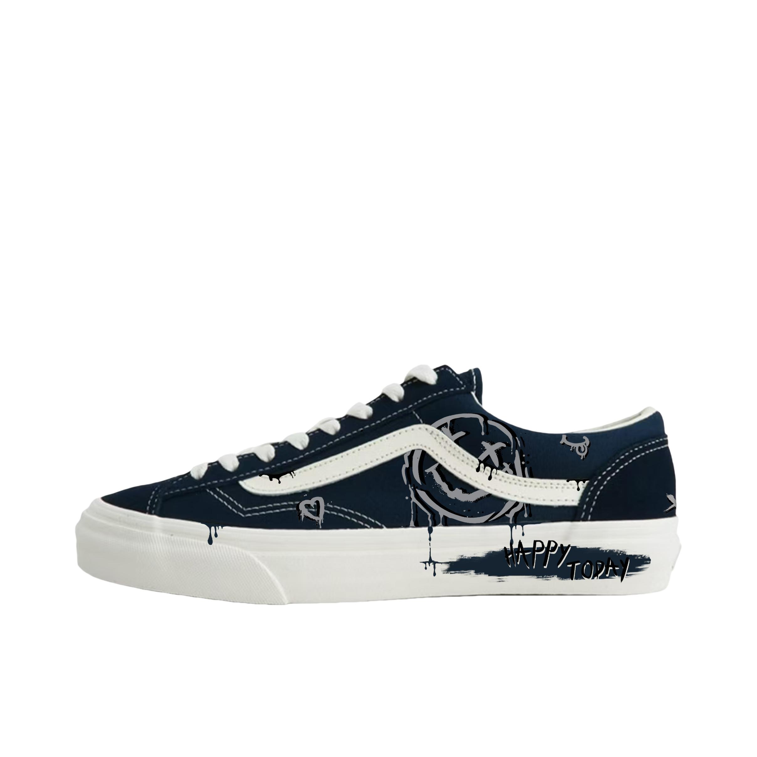 推荐商品：【定制球鞋】 Vans/范斯 Style 36 板鞋 舒适减震轻便耐磨低帮系带平跟 笑脸爱心