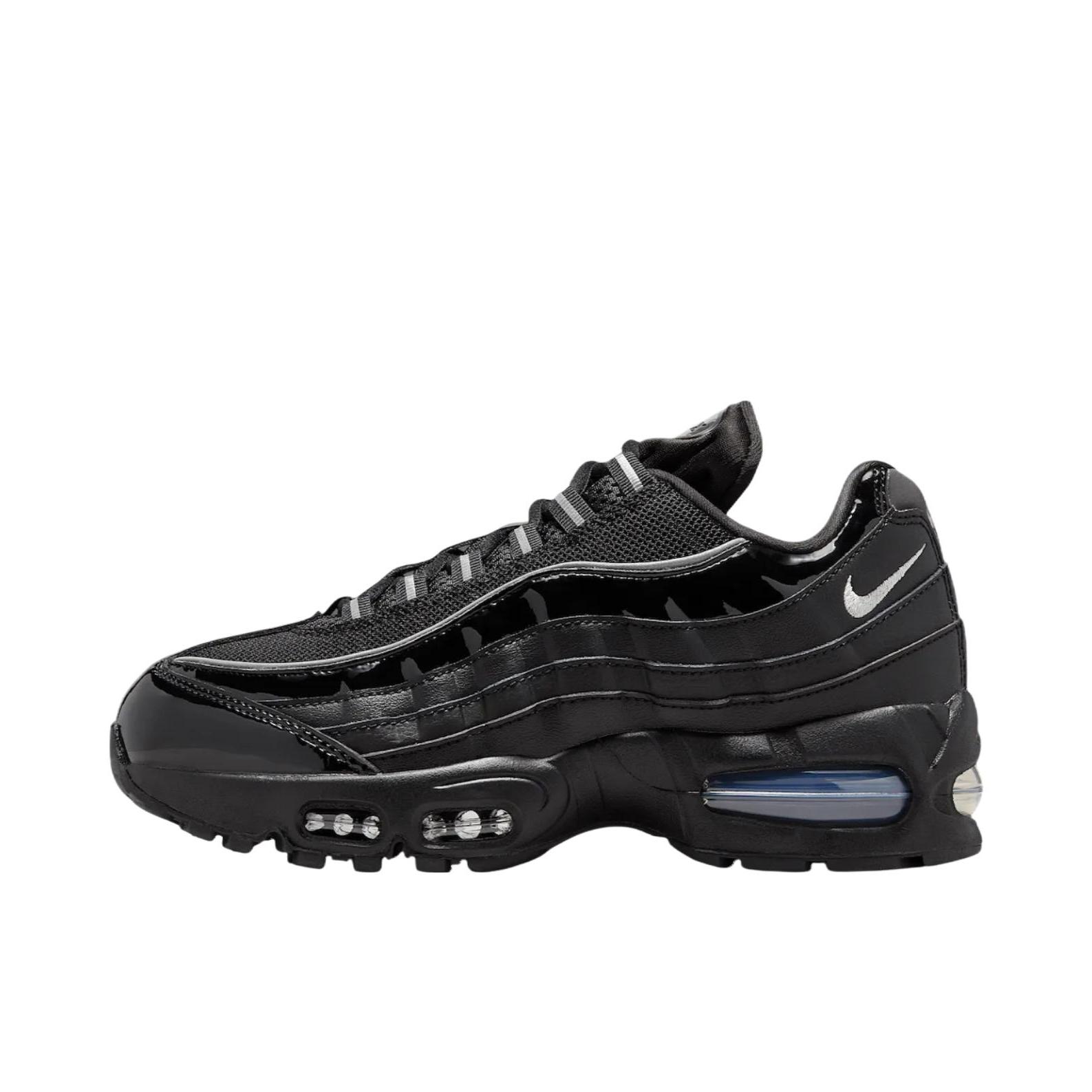 推荐商品：Nike Air Max 95 跑鞋 潮流时尚复古百搭防滑耐磨舒适透气防水气垫织物支撑低帮缓震贴合耐用圆头 亮黑色