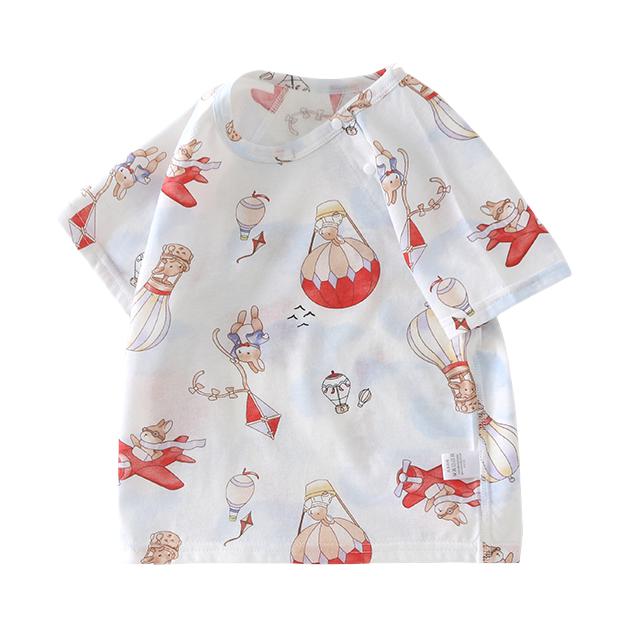 推荐商品：Peco David/小猪大卫童装 轻薄纯棉印花短袖T恤 中小童 424X05121 热气球兔