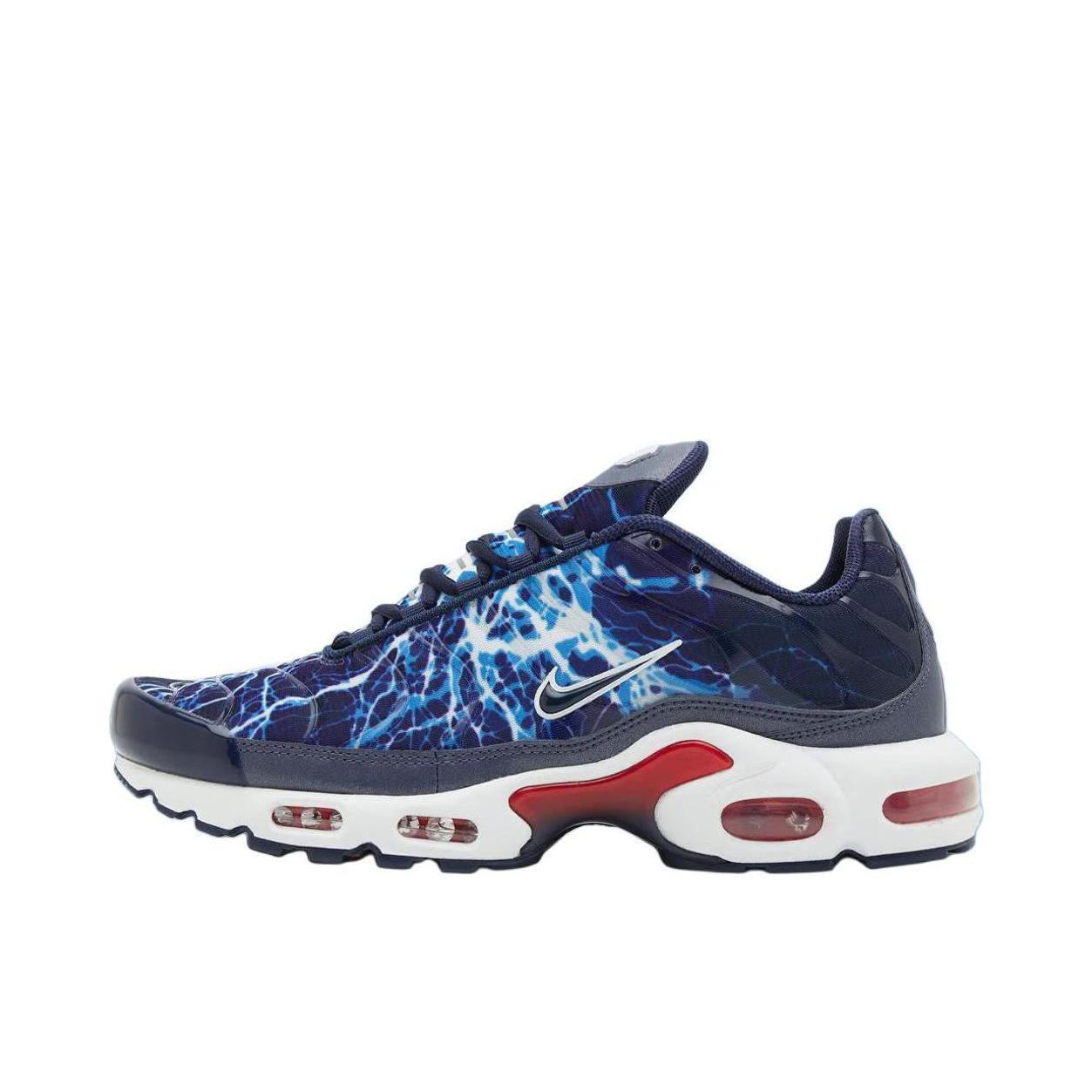 推荐商品：Nike Air Max Plus 跑鞋 休闲舒适轻便网布透气防滑耐磨气垫缓震包裹性贴合圆头 蓝色/红色