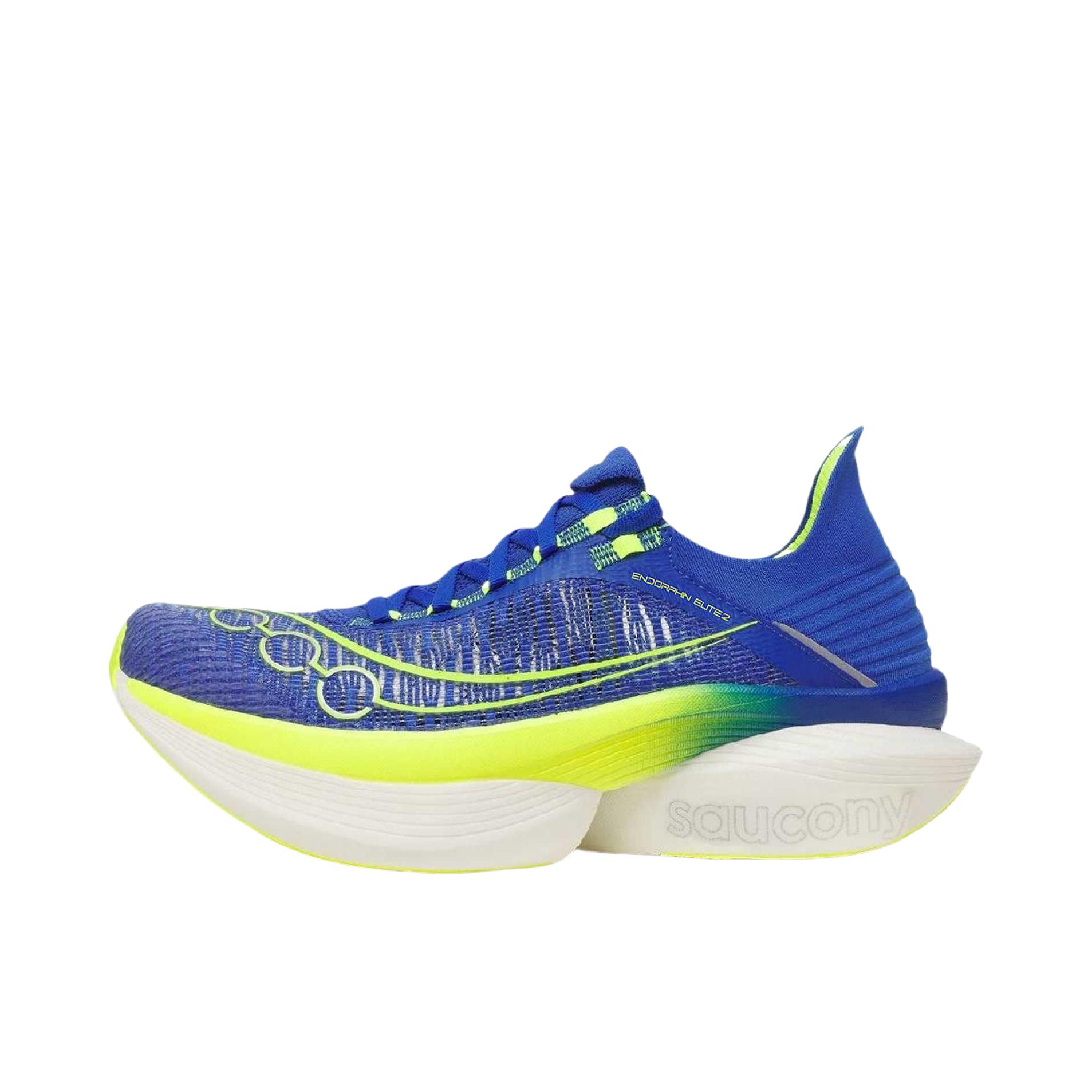 推荐商品：Saucony/索康尼 Endorphin Elite 啡翼 2 碳板 舒适透气 防滑耐磨 减震 低帮 时尚百搭 跑鞋 蓝色/黄色/绿色