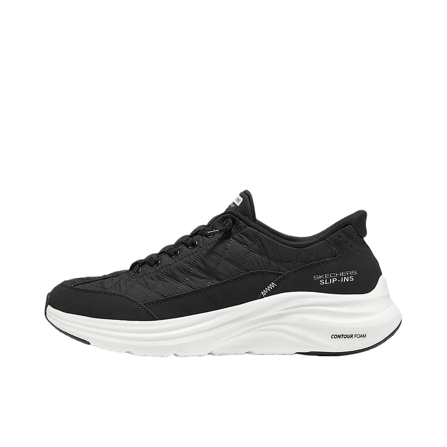 推荐商品：Skechers/斯凯奇 Slip ins 圆头 舒适支撑 防滑耐磨 缓震 复古百搭 一脚蹬 运动休闲鞋 黑色/白色