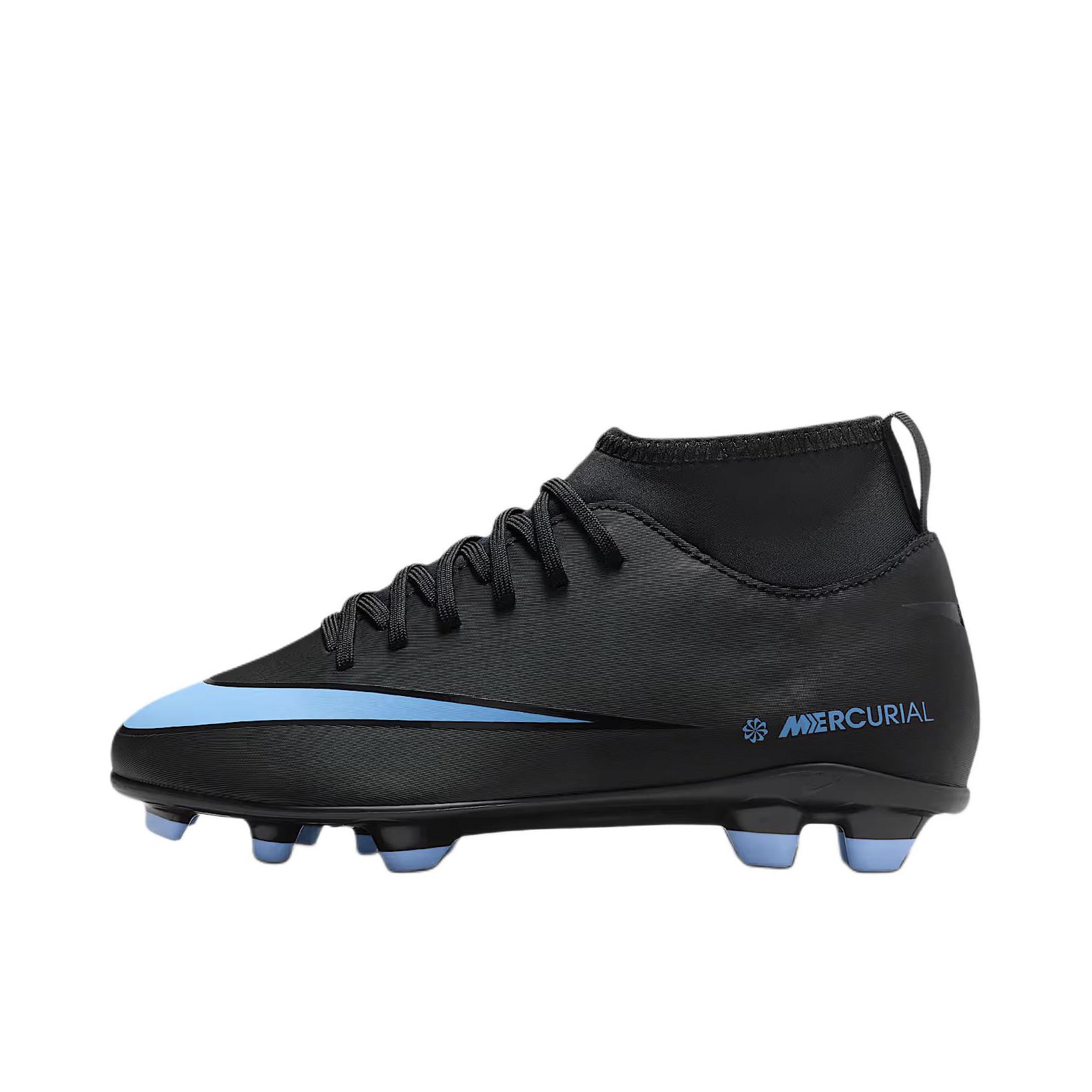 推荐商品：Nike Mercurial Superfly 10 Eilte FG 顶级 胶质长钉 硬天然草场 防滑耐磨 足球鞋 大童/黑色/蓝色 