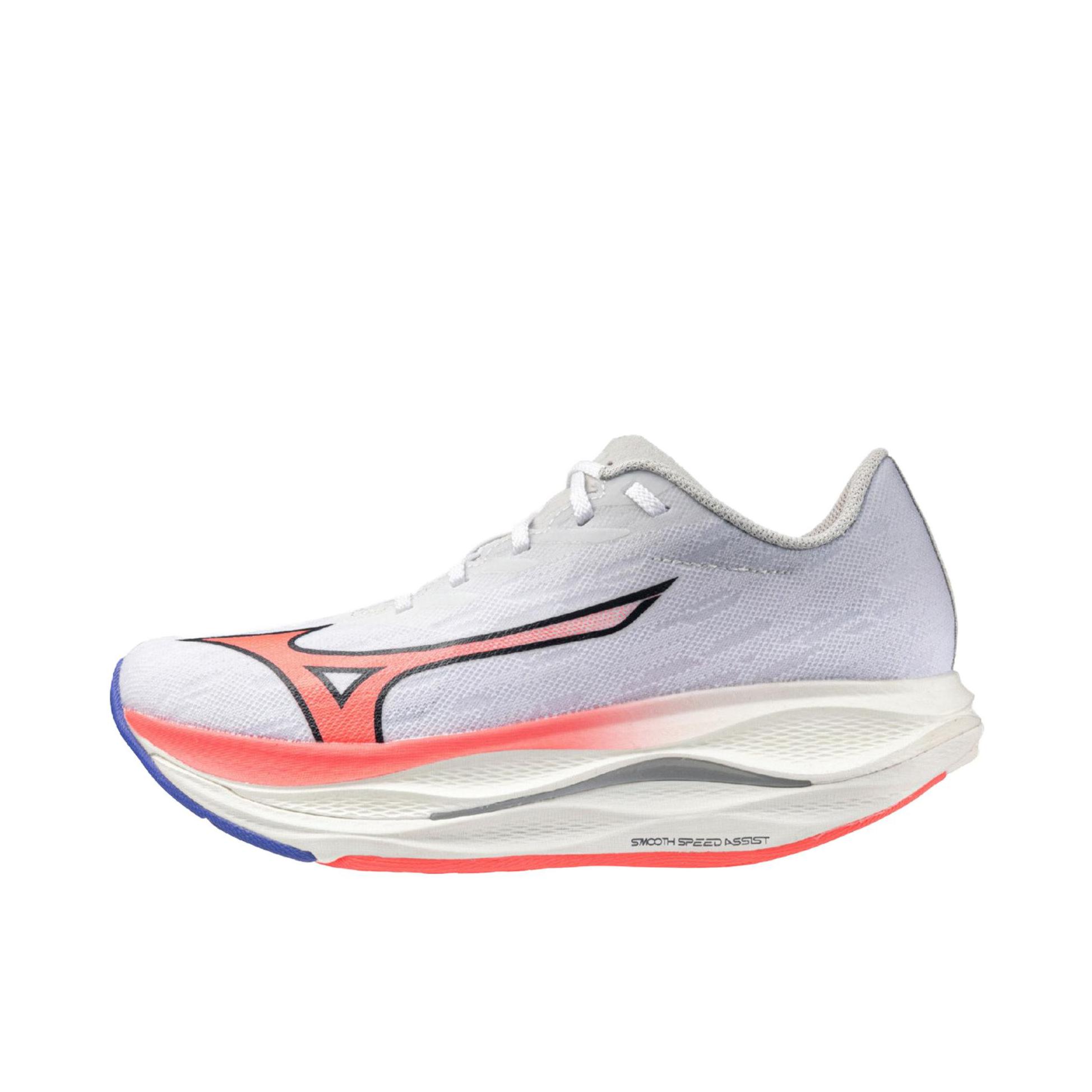 推荐商品：Mizuno/美津浓 WAVE REBELLION FLASH 3 跑鞋 橡胶系带厚底圆头支撑 2E宽/女款/白色/红色