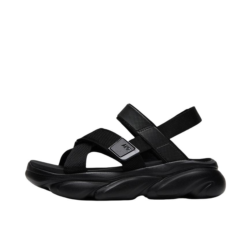 推荐商品：安踏 喵喵 轻便透气 厚底运动 增高 沙滩外穿 凉鞋 黑色