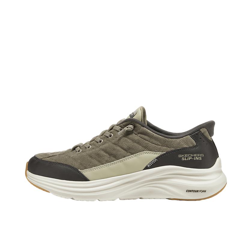 推荐商品：Skechers/斯凯奇 Slip ins 圆头 舒适支撑 防滑耐磨 缓震 复古百搭 一脚蹬 运动休闲鞋 橄榄绿