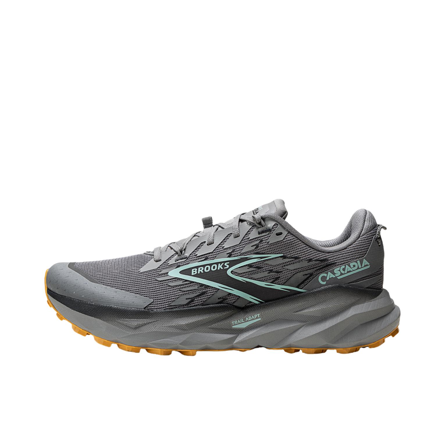 推荐商品：Brooks/布鲁克斯 Cascadia 山岩19 跑鞋 百搭圆头舒适 云淡灰/乌木色/桔红色