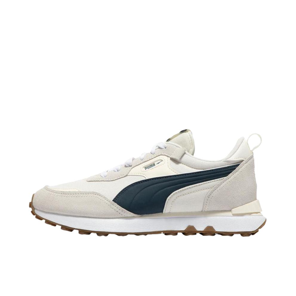 推荐商品：Puma/彪马 Rider FV 运动休闲鞋 减震防滑耐磨舒适轻便网面透气复古百搭抓地 白色/午夜蓝/浅米色