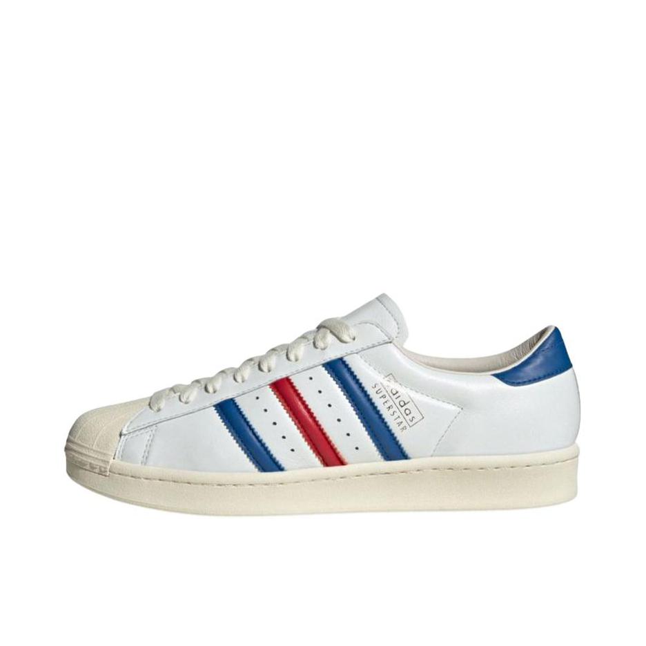 推荐商品：adidas Superstar 80s 板鞋 贝壳头复古防滑耐磨防水减震运动 白色/蓝色/红色