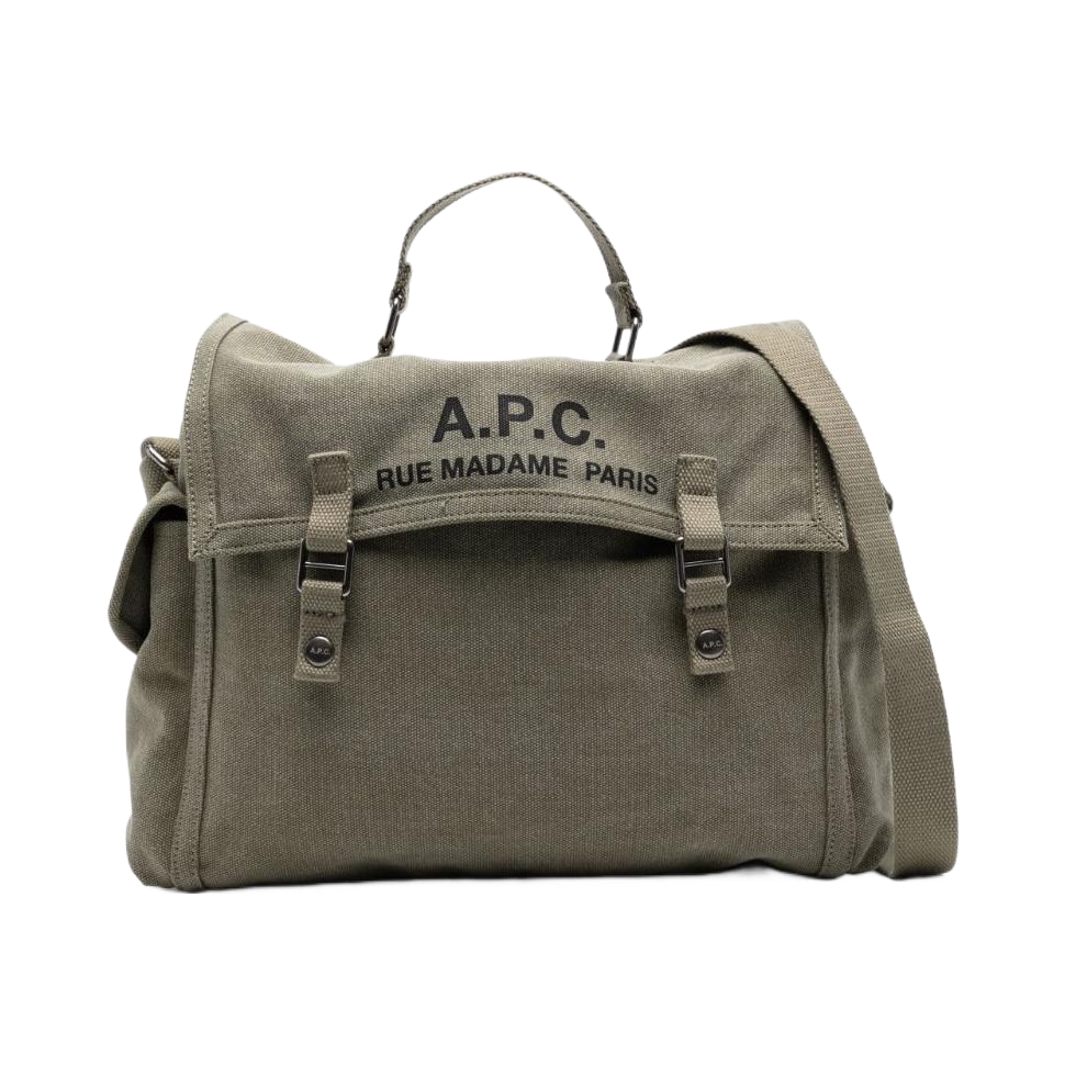 推荐商品：A.P.C Logo印花翻盖磁扣开合棉单肩斜挎邮差包手提包