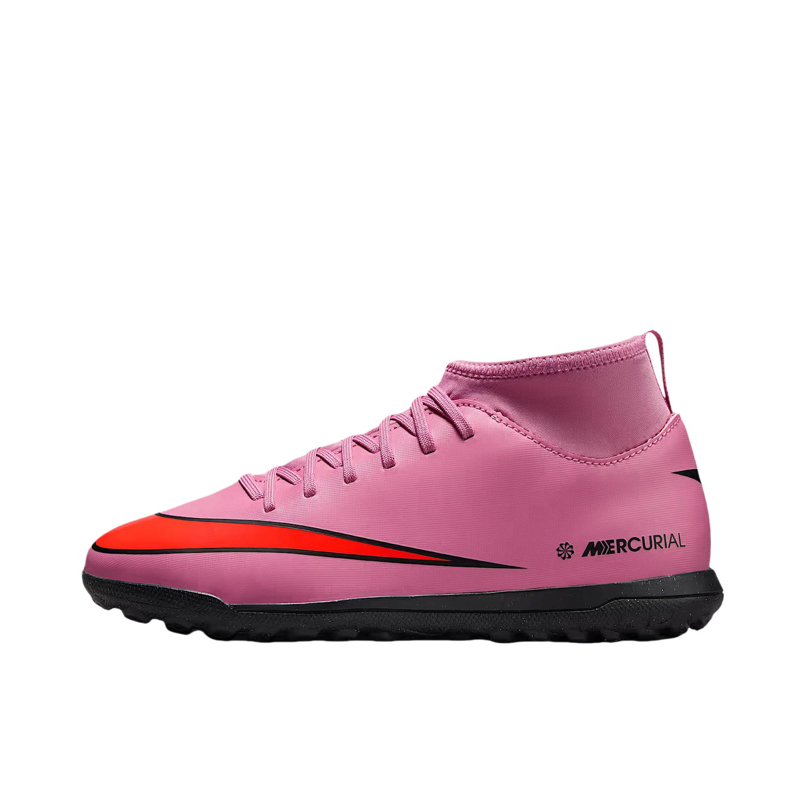 推荐商品：Nike Mercurial Superfly 10 Club TF 低端 胶质碎钉 硬草地人造草地 耐磨防滑 足球鞋 大童/粉色/红色
