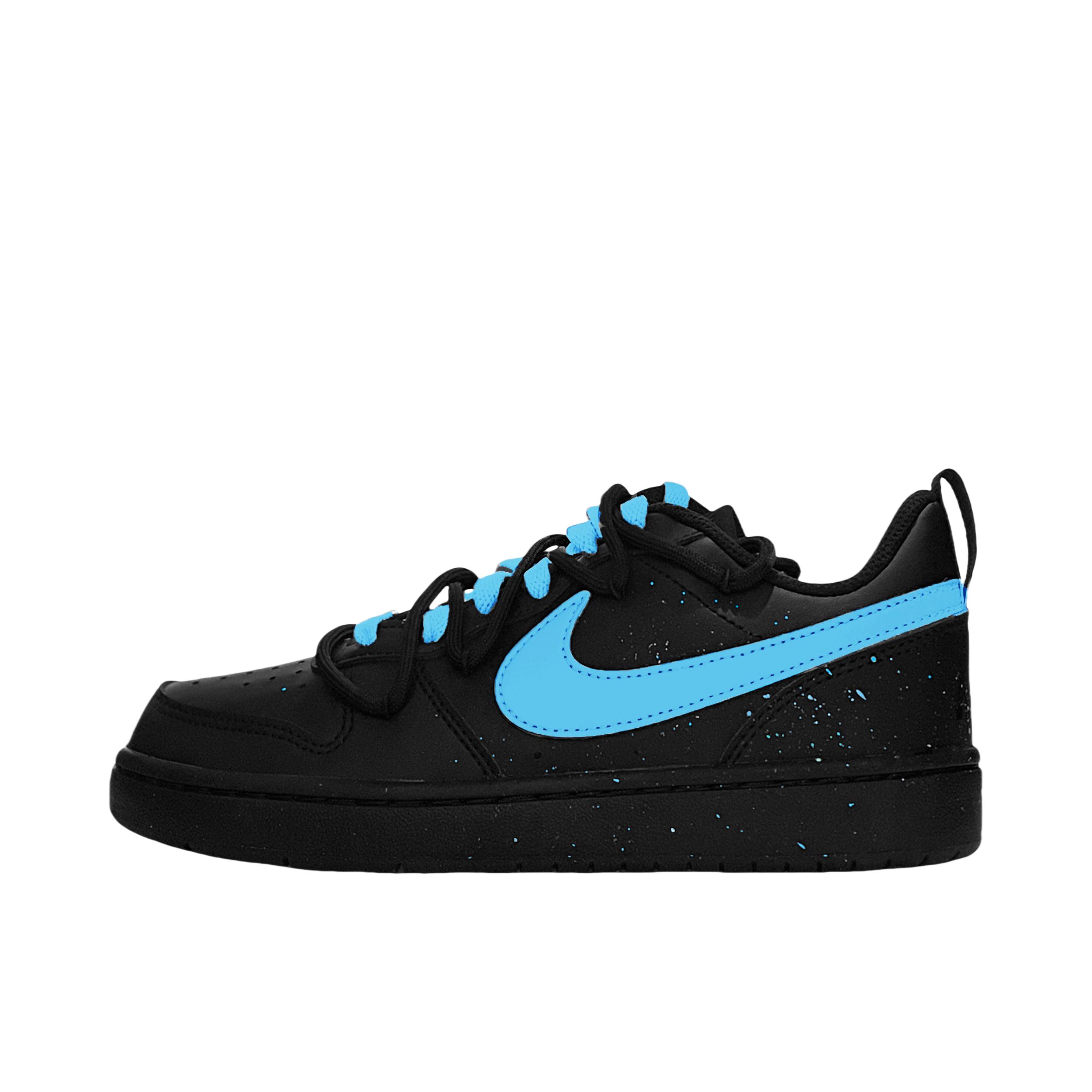 推荐商品：【定制球鞋】 Nike Court Borough 板鞋 防滑防水轻便减震手绘减龄做旧甜酷高街合成革甜妹包裹性复古婚鞋增高小白鞋薄底秋冬脏脏鞋 大童/蔚海蓝光