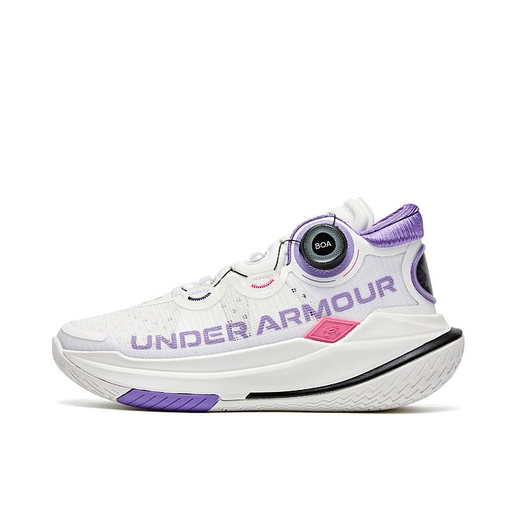 推荐商品：Under Armour/安德玛 篮球系列 篮球鞋 实战旋转按钮低帮 大童/白色/紫色