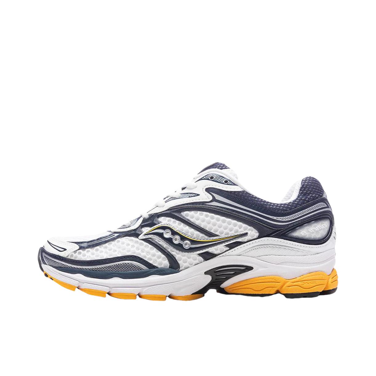 推荐商品：Saucony/索康尼 ProGrid Omni 全擎 9 防滑耐磨 舒适透气 支撑 缓震轻便 低帮 圆头 复古潮流 跑鞋 蓝色/淡黄色/白色