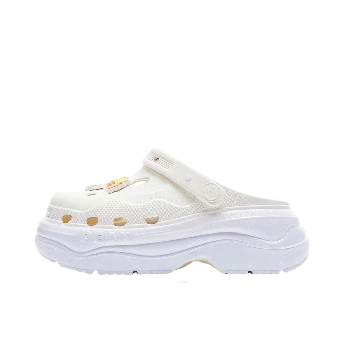 推荐商品：匹克 态极 缓震回弹 耐磨防滑 透气 奶酪厚底 增高 可拆卸 包头 洞洞鞋 凉鞋 女款/帆布白色/紫色