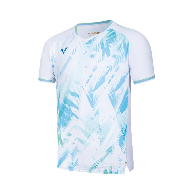 推荐商品：VICTOR/威克多 抗菌透气签约球员推广版排汗大赛修身针织羽毛球服 T-55000 月光白