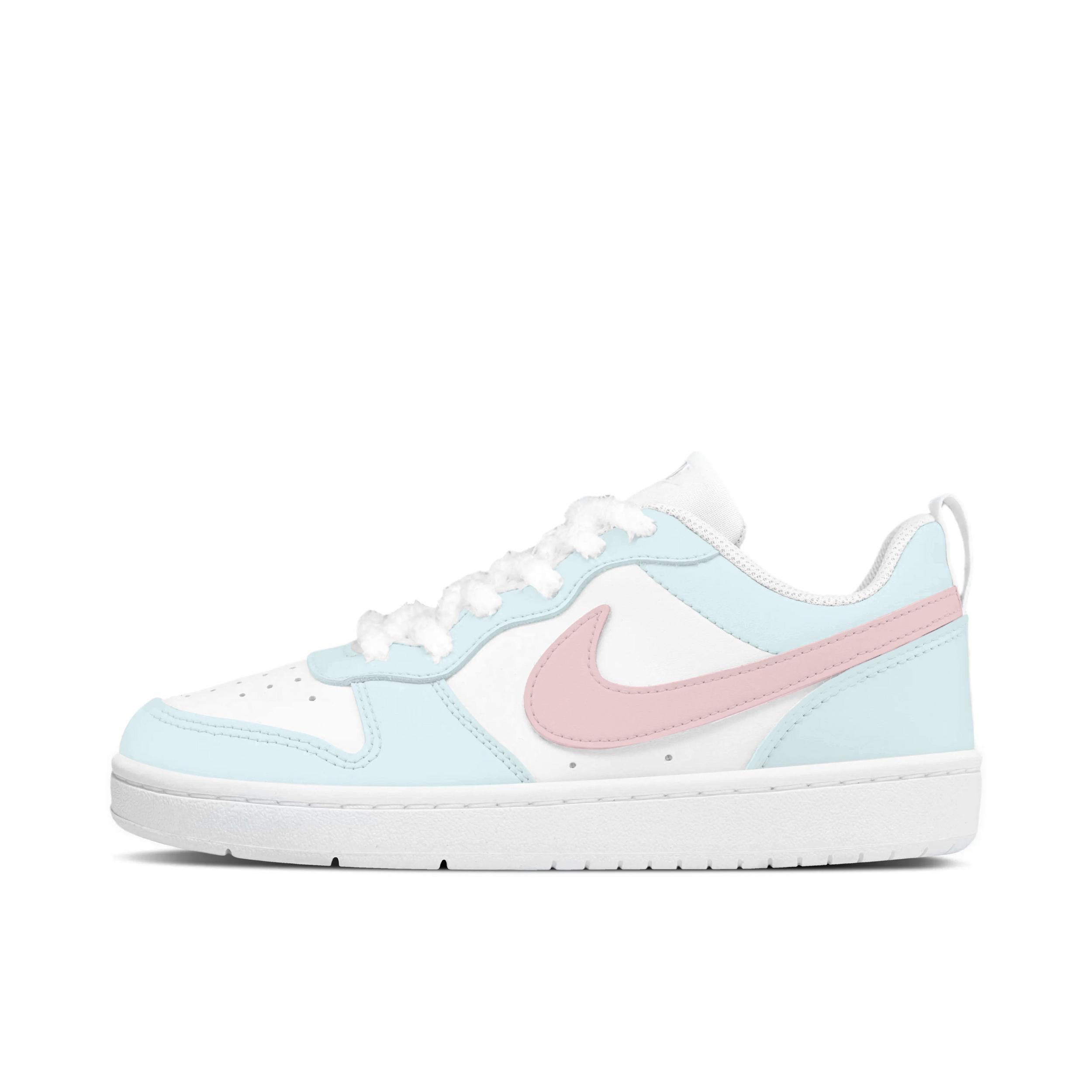 推荐商品：【定制球鞋】 Nike Court Borough 2 板鞋 包裹性增高减龄解构风合成革美式防滑复古轻便 大童/海盐桃汁