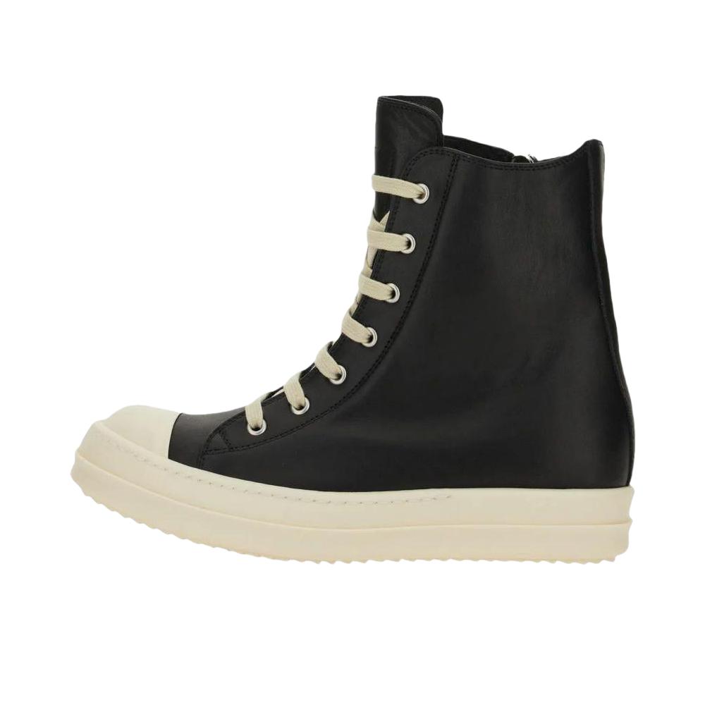推荐商品：Rick Owens 运动休闲鞋 小牛皮经典百搭时尚简约耐磨圆头厚底 女款/亮黑色/米色