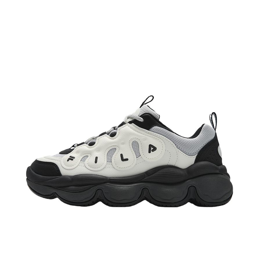 推荐商品：FILA/斐乐 Pease 防滑耐磨 舒适低帮 厚底 系带 合成革 老爹鞋 女款/奶白色/月岩灰