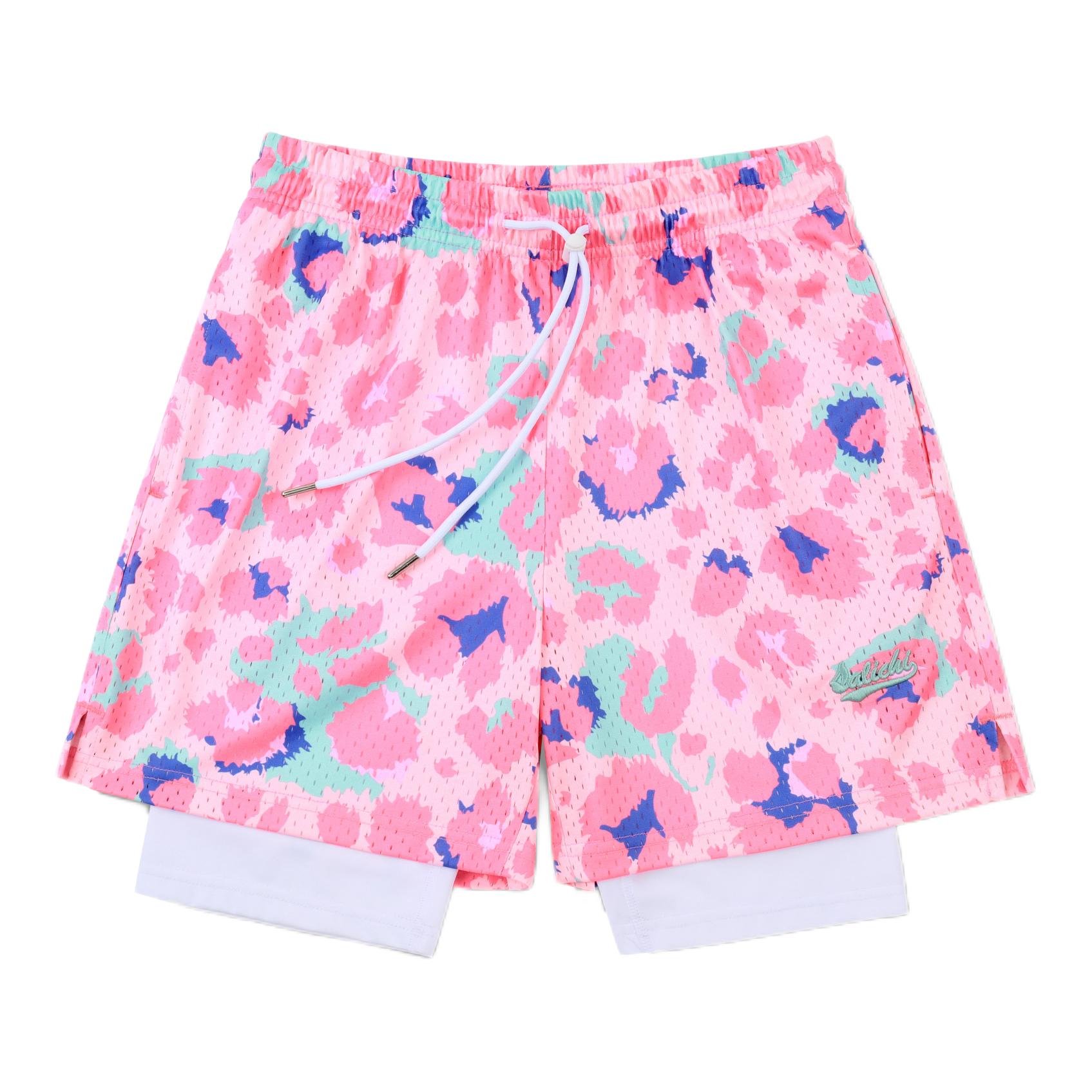 推荐商品：SALICHI 四分带刺绣花卉印花运动短裤 SALICHI-2508 粉