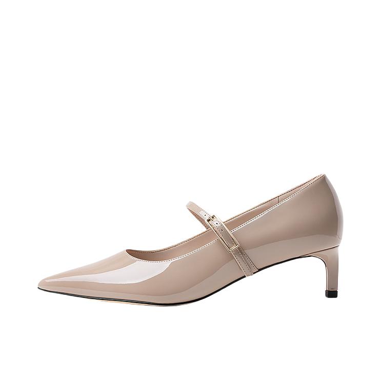 推荐商品：CHARLES&KEITH 高跟鞋 玛丽珍尖头中跟优雅 CK1-61720246 灰褐色