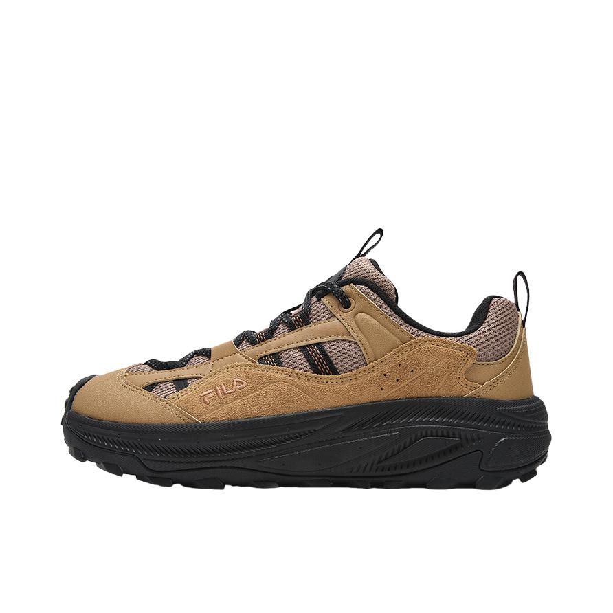 推荐商品：FILA/斐乐 TREK 满天星 防滑耐磨 时尚复古 网面 包裹性 合成革织物 厚底鞋 运动休闲鞋 黄油棕/肉桂棕