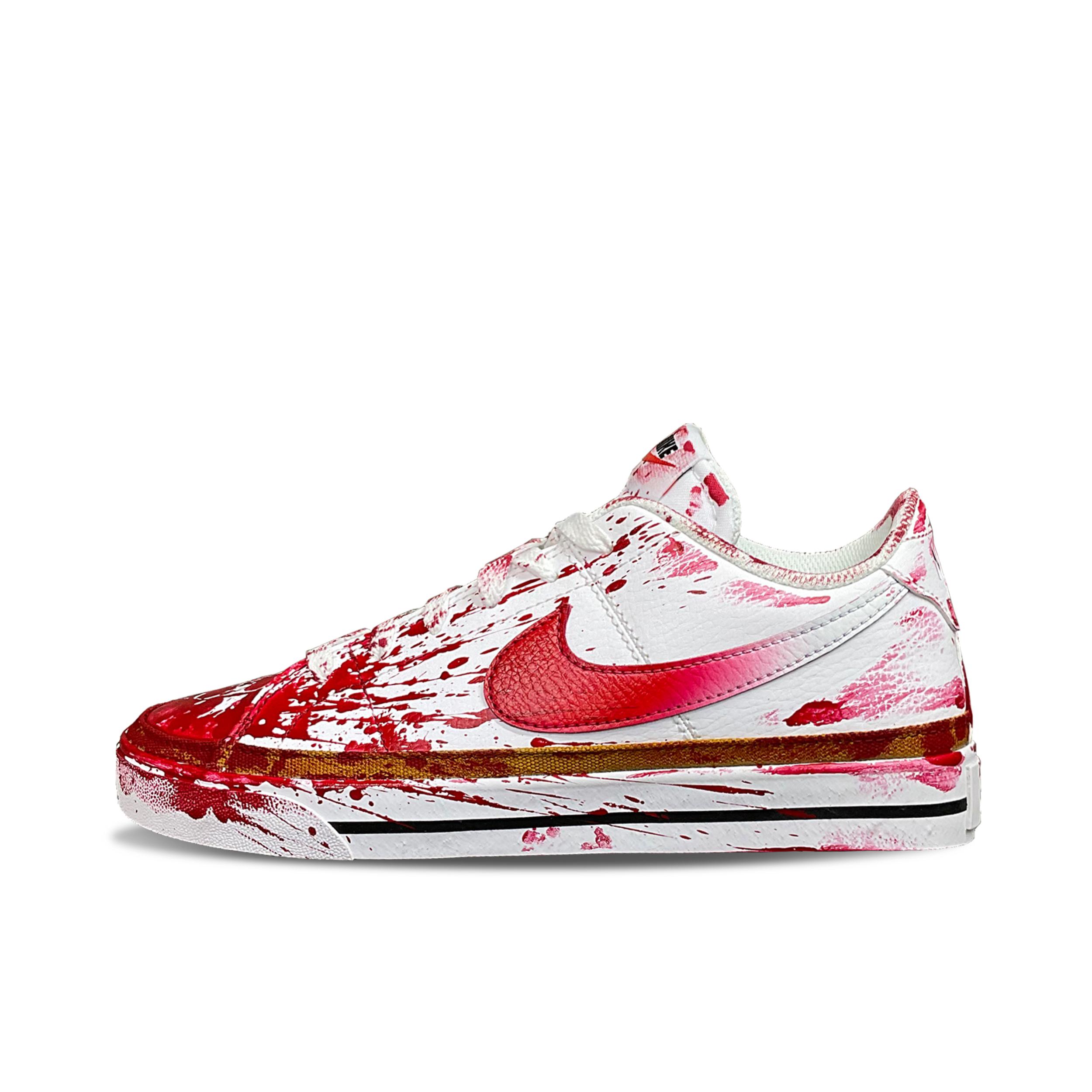 推荐商品：【定制球鞋】 Nike Court Legacy 板鞋 帆布做旧防滑耐磨舒适减震轻便合成革潮流简约复古美式休闲 泼墨/红色