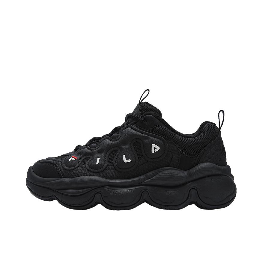 推荐商品：FILA/斐乐 Pease 防滑耐磨 舒适低帮 厚底 系带 合成革 老爹鞋 加绒/男款/暗黑色