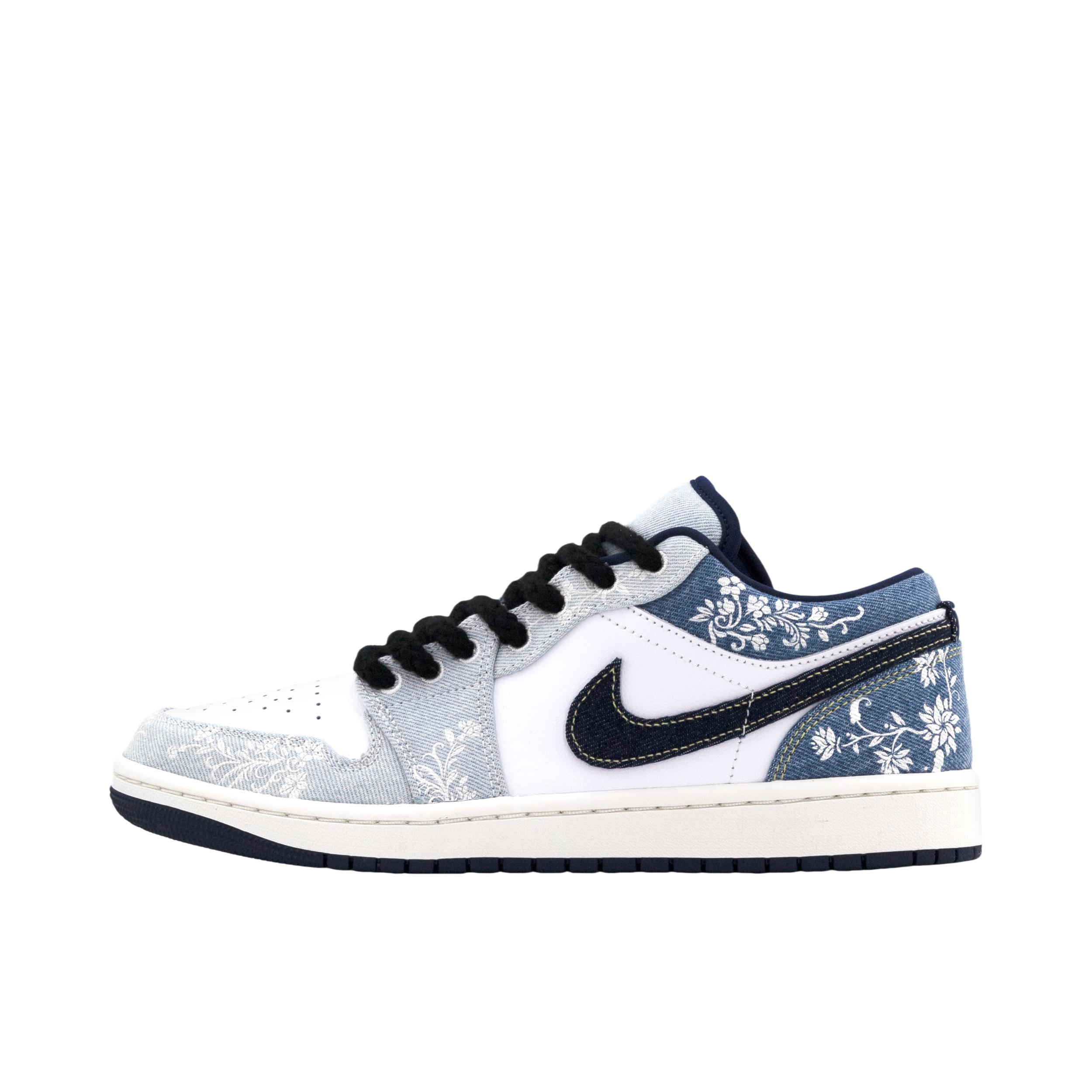 推荐商品：【定制球鞋】Air Jordan 1 减震 耐磨 透气 平跟 复古 潮流 简约 包裹性 防滑 轻便 支撑 增高 板鞋 牛仔花卉