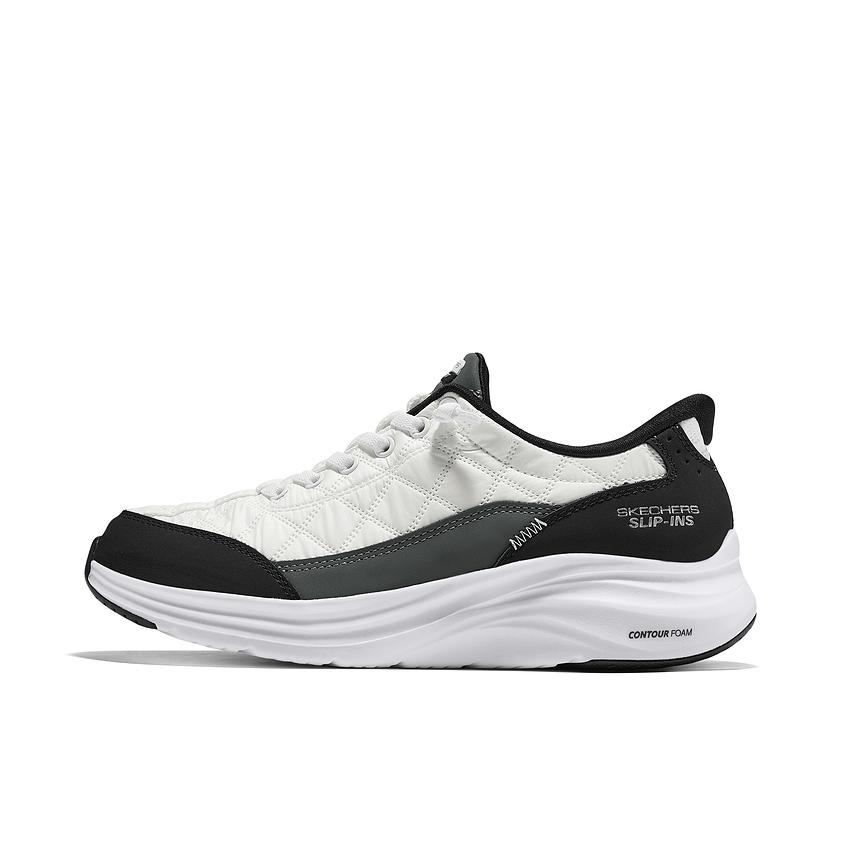 推荐商品：Skechers/斯凯奇 Slip ins 圆头 舒适支撑 防滑耐磨 缓震 复古百搭 一脚蹬 运动休闲鞋 白色/黑色