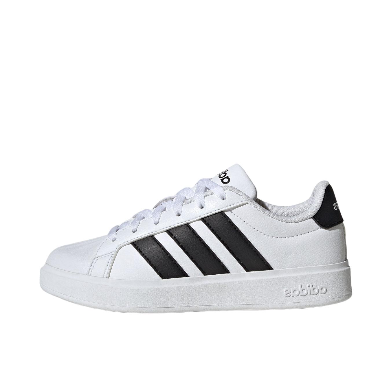 推荐商品：adidas STREETTALK 板鞋 休闲运动舒适合成革贴合圆头 大童/白色/黑色
