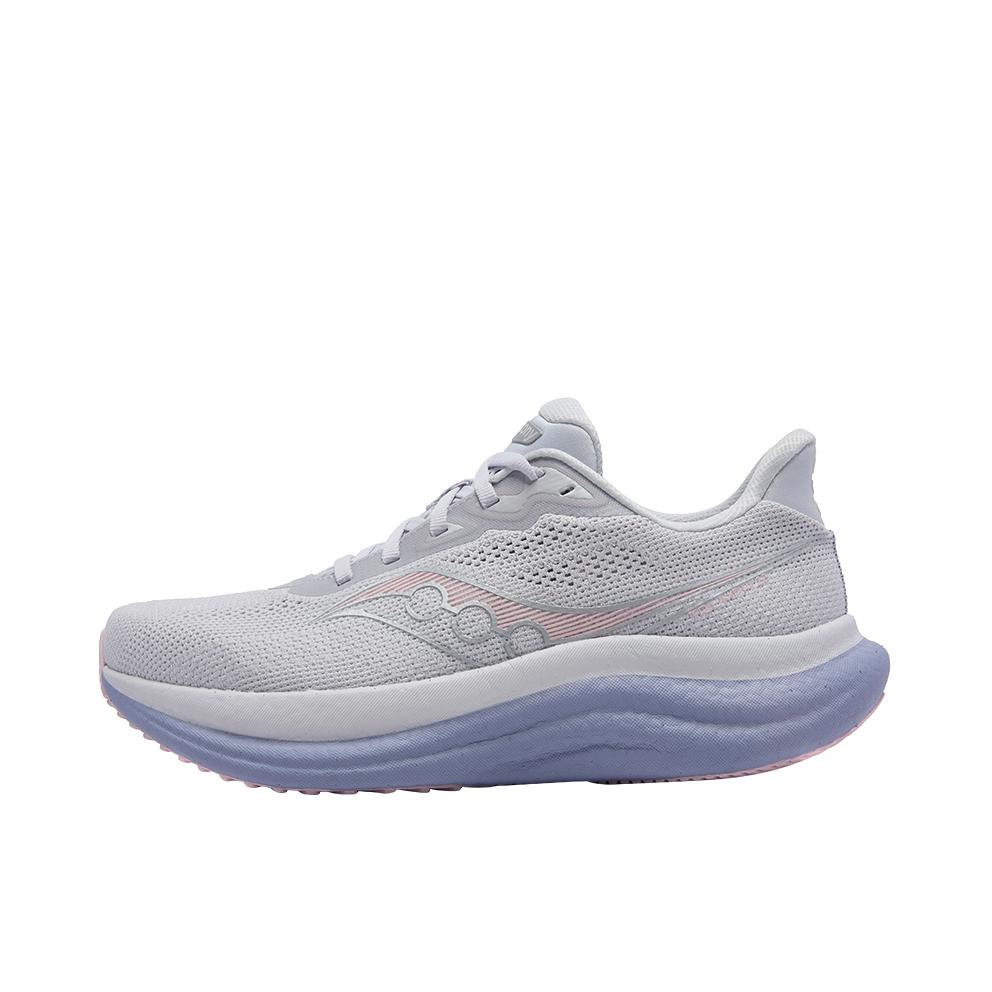 推荐商品：Saucony/索康尼 Triumph 胜利 23 跑鞋 慢跑缓震支撑训练防滑轻便 白色/紫色