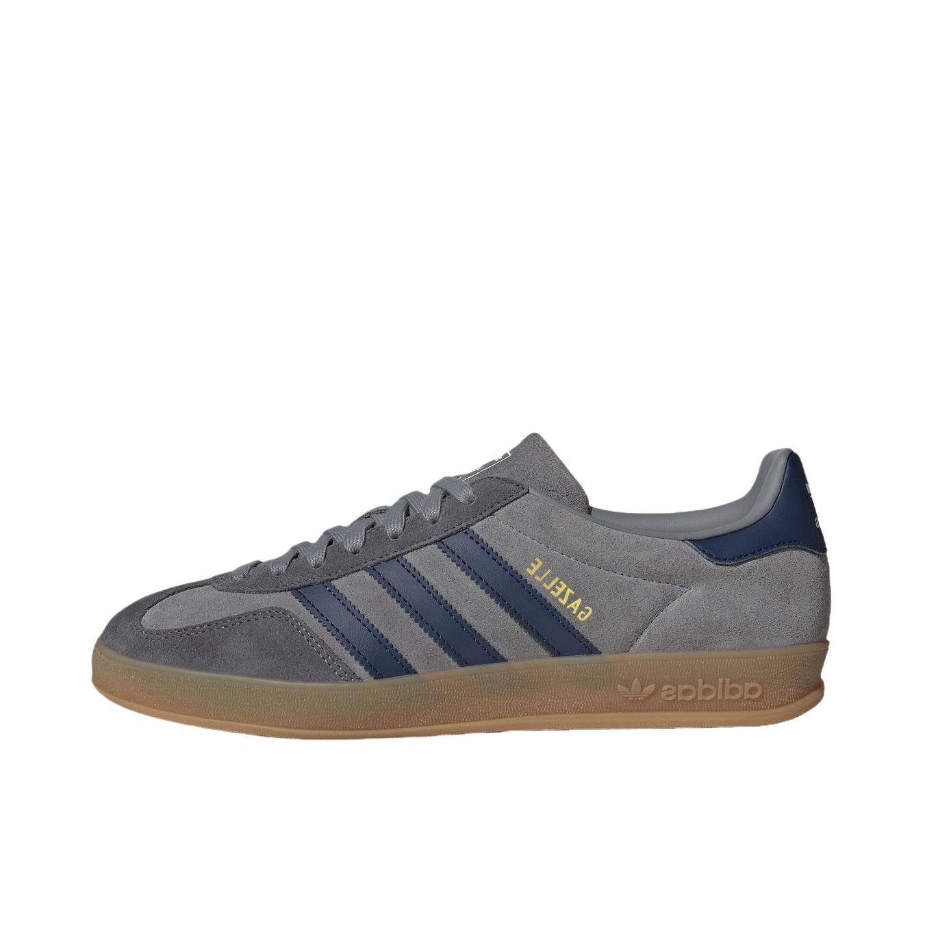 推荐商品：adidas Originals Gazelle Indoor T头鞋 德训鞋 板鞋 舒适缓震防滑耐磨绒面革复古 淡灰色/深靛蓝/深灰色