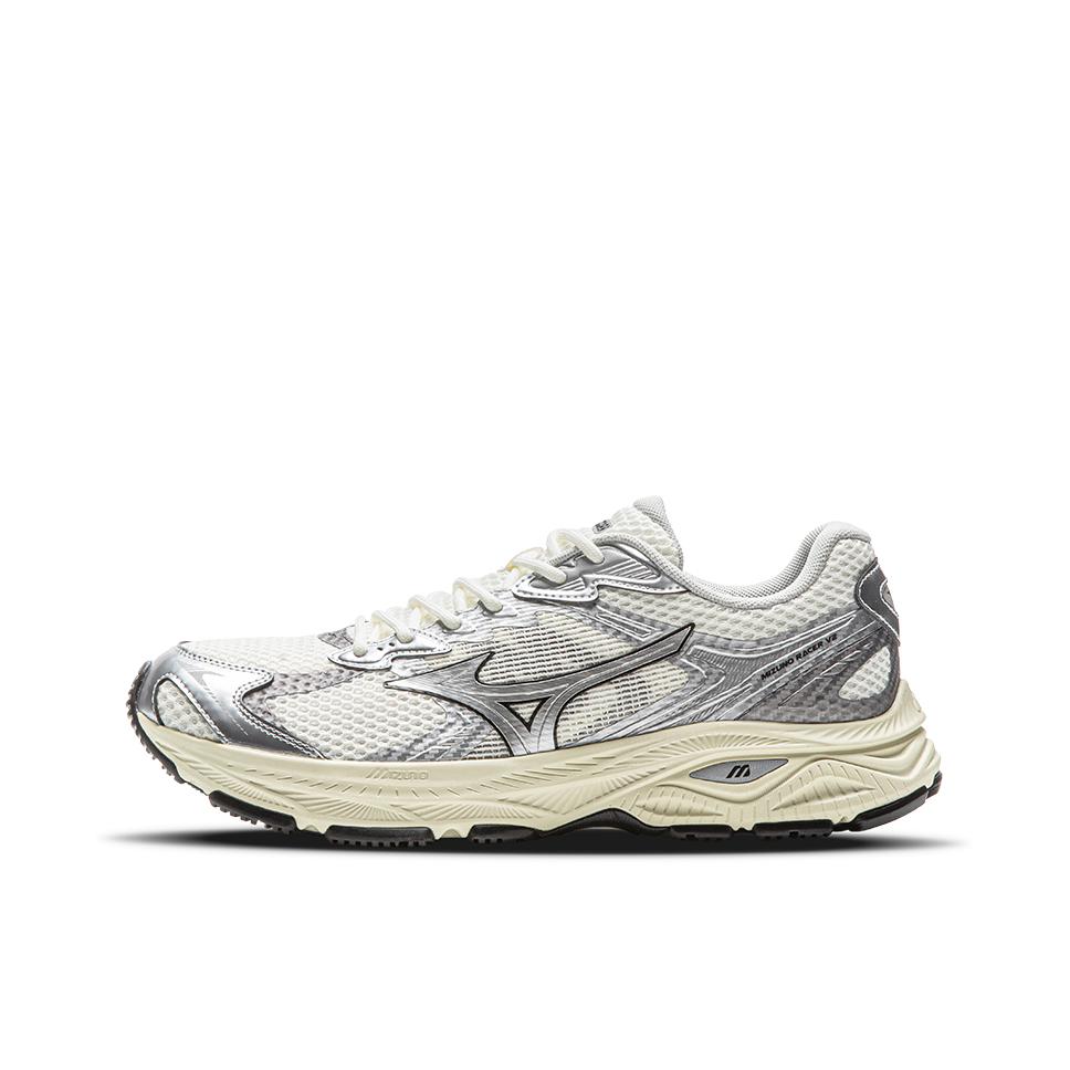 推荐商品：Mizuno/美津浓  RACER V2  复古 机能 缓震 街头 织物 合成革  跑鞋 慢跑鞋 浅黄色/银色/深杏色