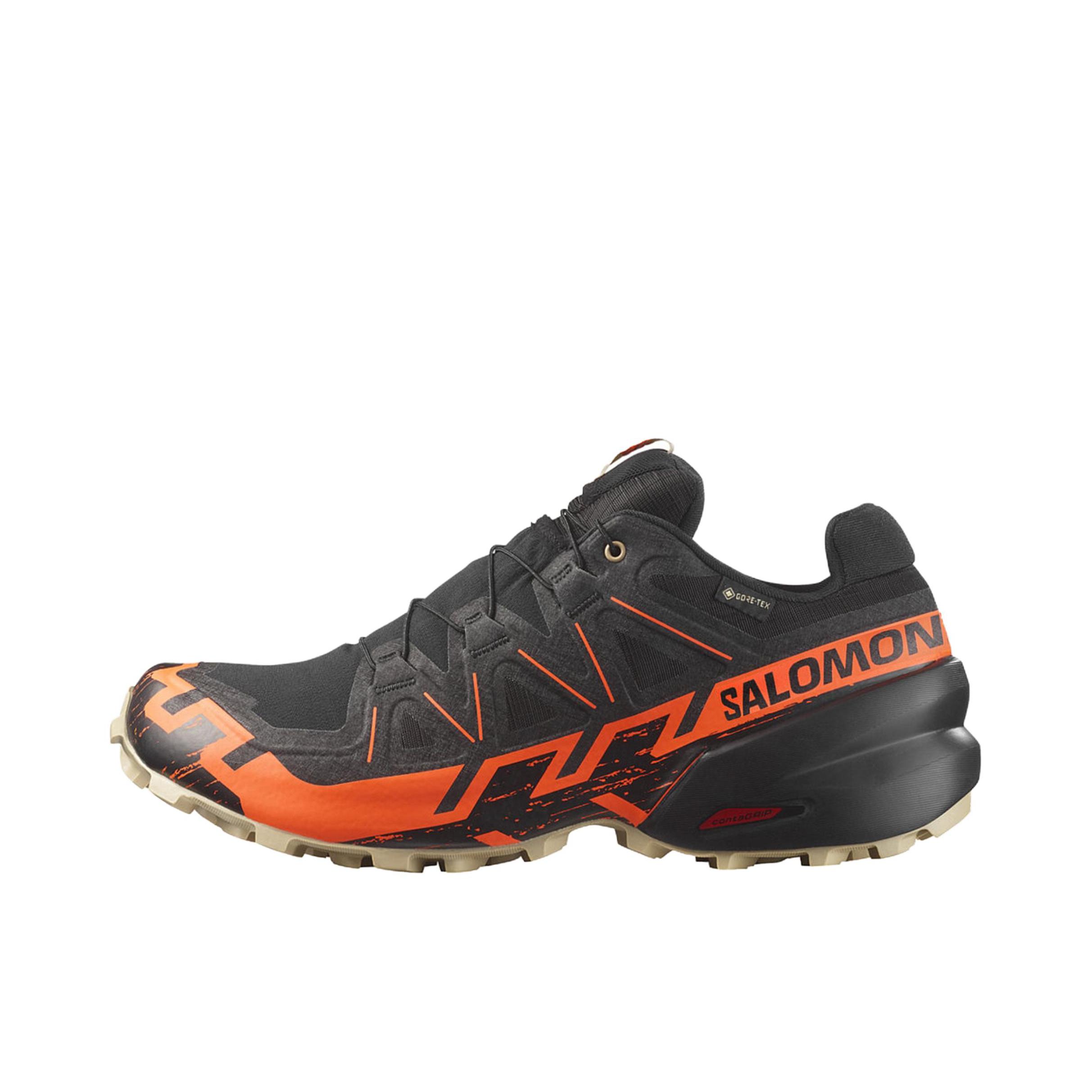 推荐商品：Salomon/萨洛蒙 Speedcross 6 户外鞋 徒步鞋 越野跑鞋 支撑防水抓地包裹贴合减震网布透气全地形织物 黑色/橙色