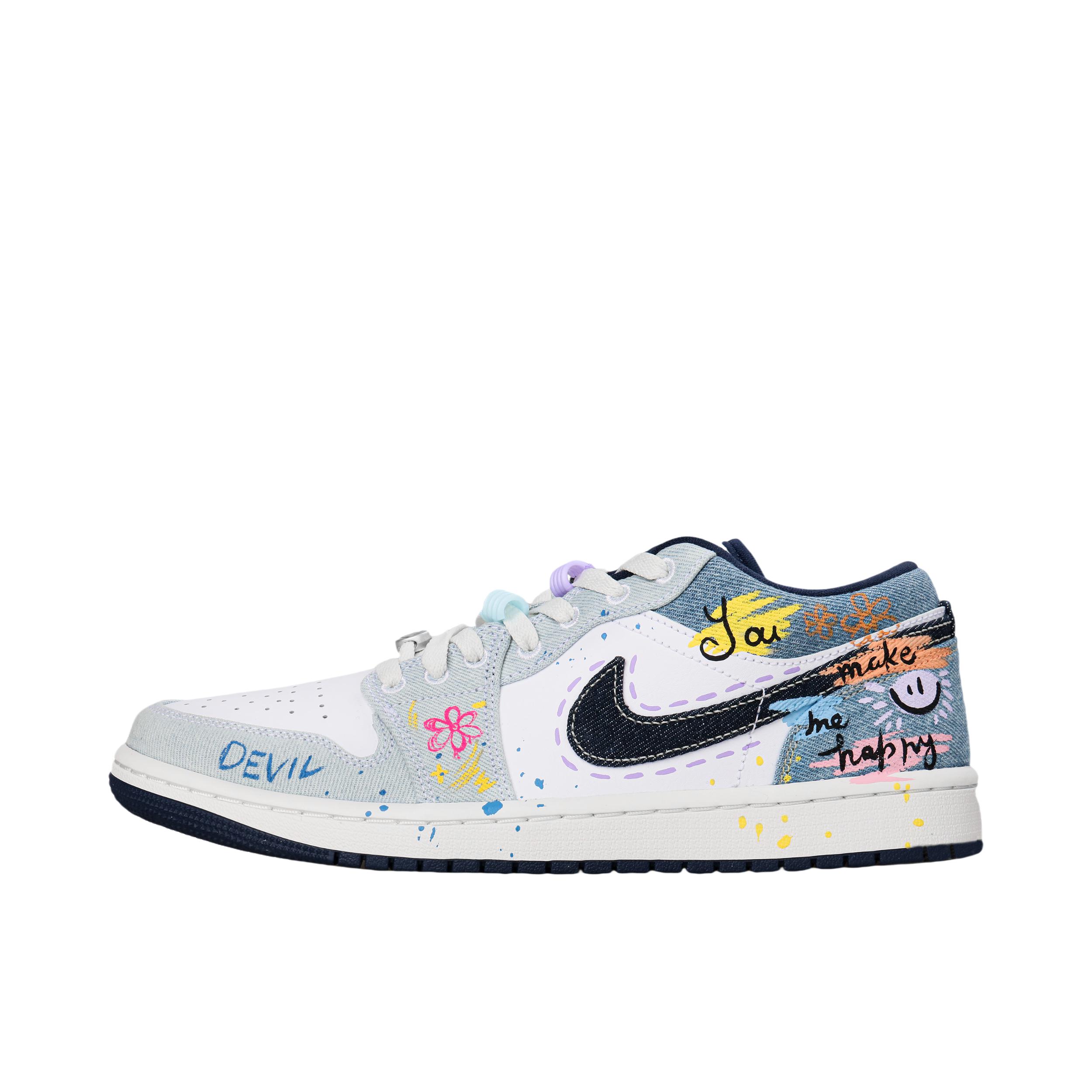 推荐商品：【定制球鞋】Air Jordan 1 减震 耐磨 透气 平跟 复古 潮流 简约 包裹性 防滑 轻便 支撑 增高 板鞋 丹宁节拍