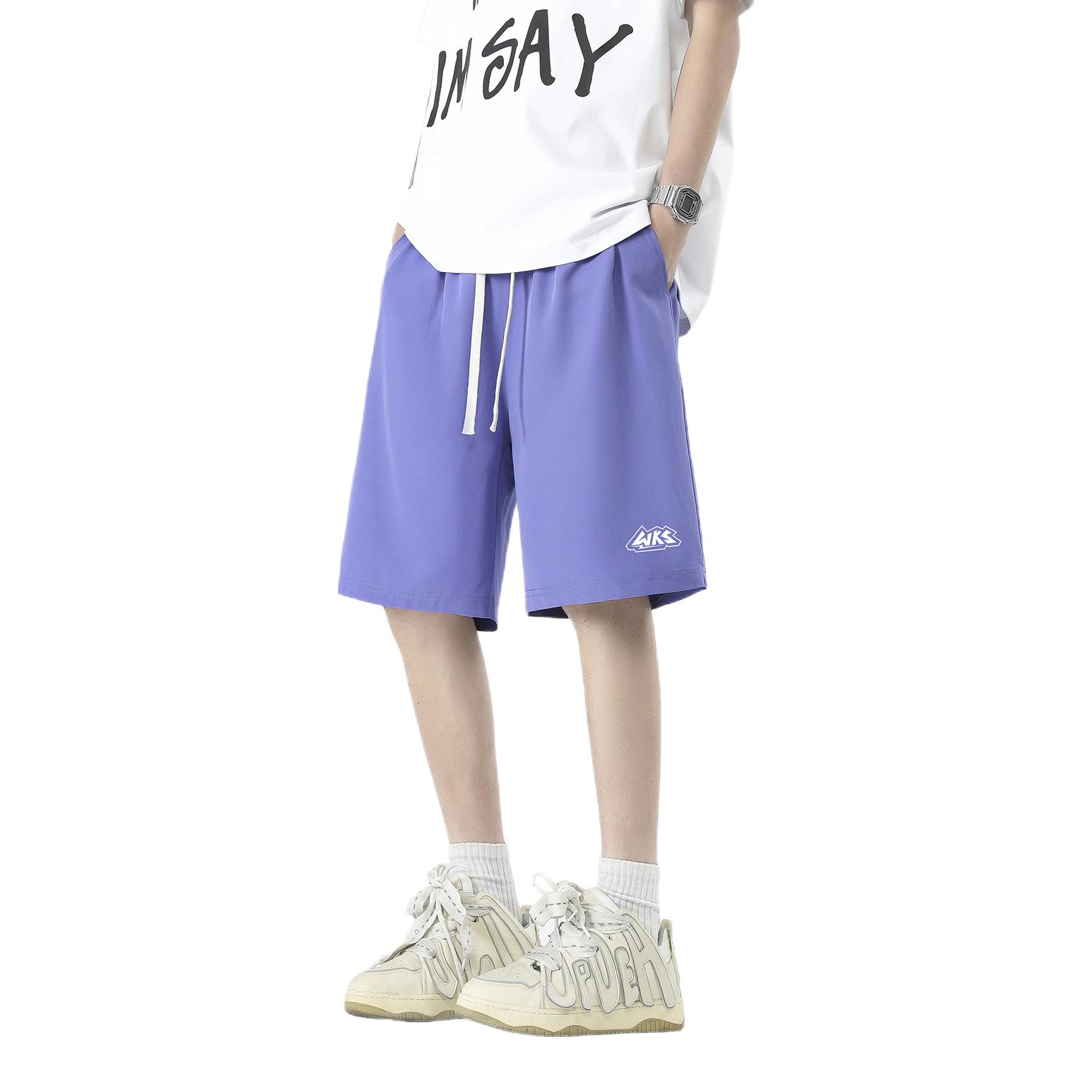 推荐商品：WOKXSS 系带直筒冰丝休闲短裤 WKS-SW688-050 紫兰