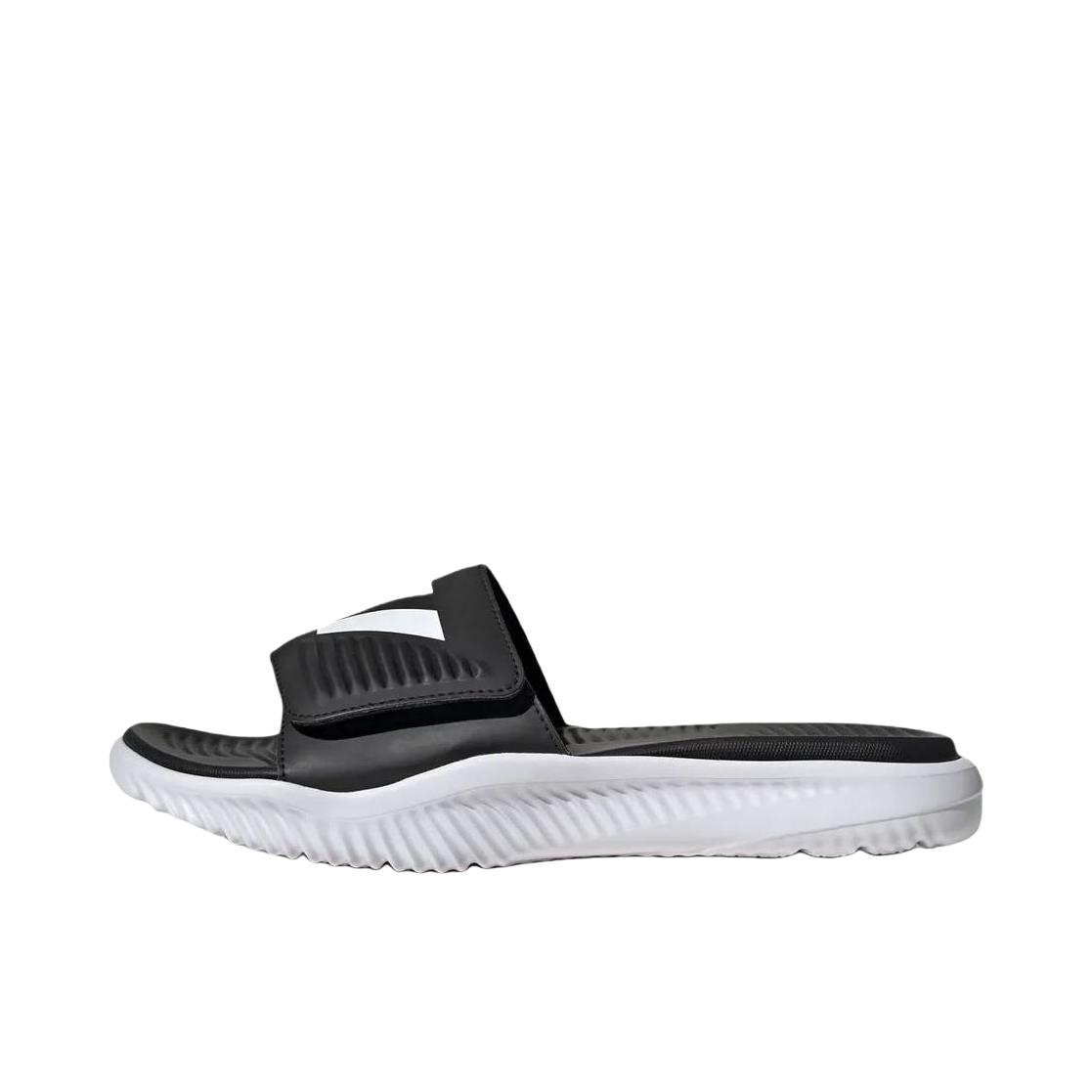 推荐商品：adidas AlphaBounce Slide 舒适简约 防滑耐磨 轻便透气 一字运动 魔术贴 速干 拖鞋 碳黑色/白色
