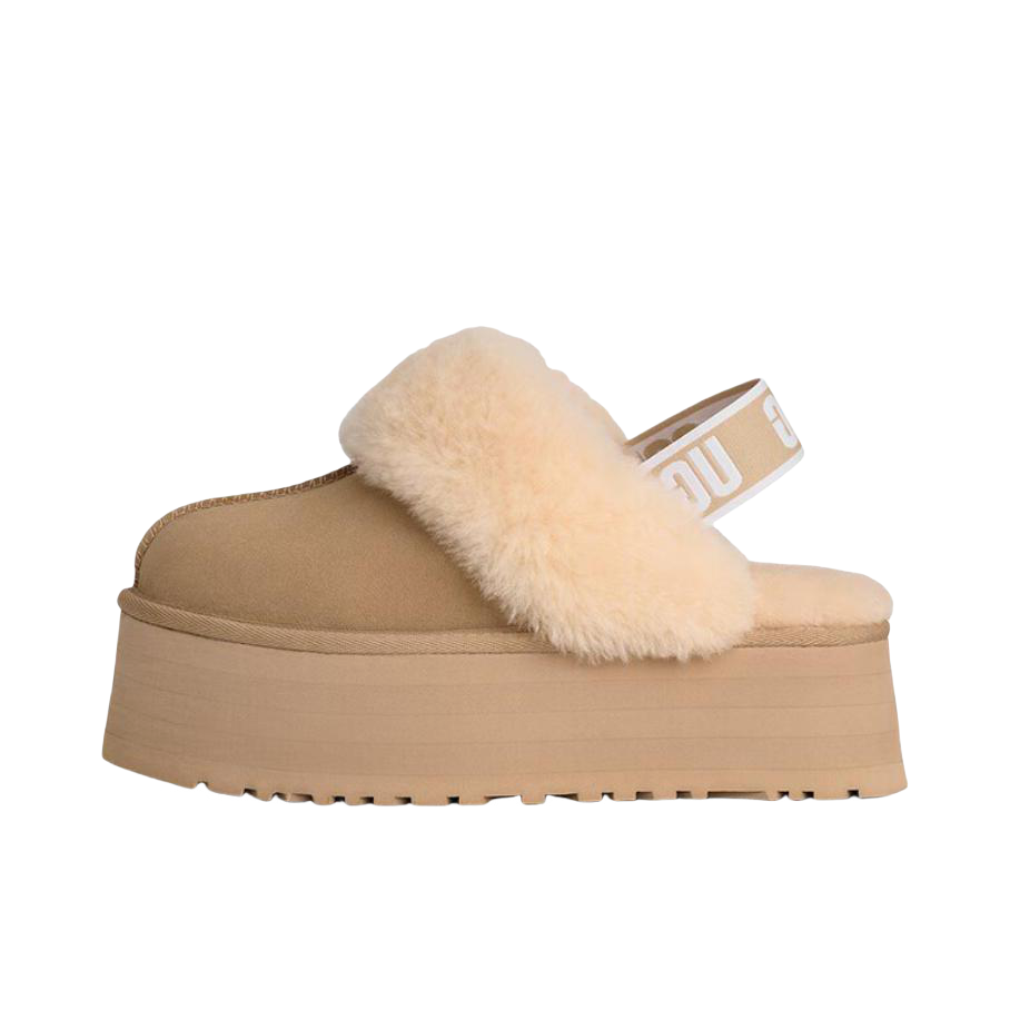 推荐商品：UGG Funkette 舒适轻便 防滑耐磨 百搭时尚 休闲运动 绒面 包头 保暖 冬季半拖鞋 穆勒鞋 乐福鞋 芥菜籽色