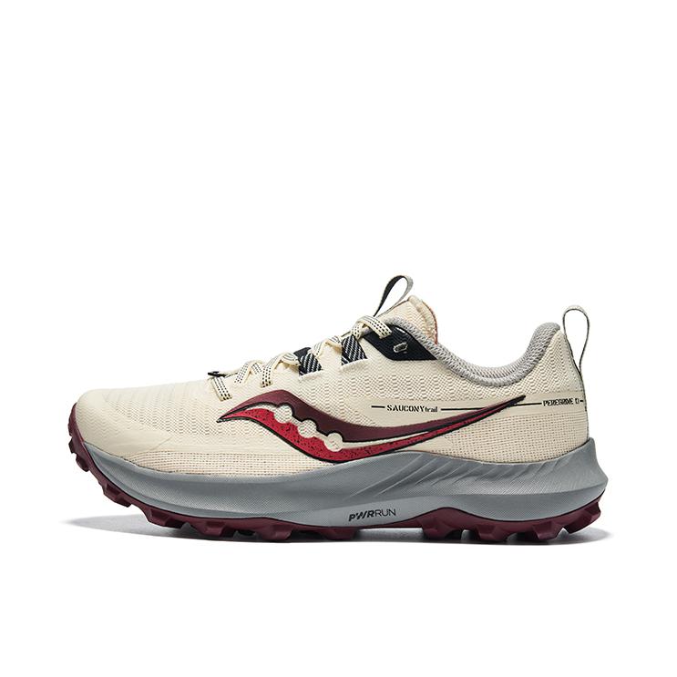 推荐商品：Saucony/索康尼 Peregrine 游隼13 户外越野 舒适缓震 网布透气 防滑耐磨 稳定 跑山 跑鞋 女款/米色/红色