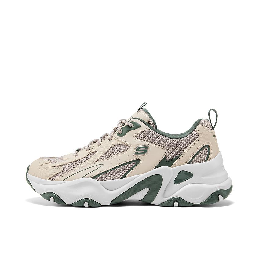 推荐商品：Skechers/斯凯奇  D'LITES 5.0 熊猫鞋5代 老爹鞋 厚底增高 轻质缓震 防滑耐磨 舒适百搭  灰色/绿色