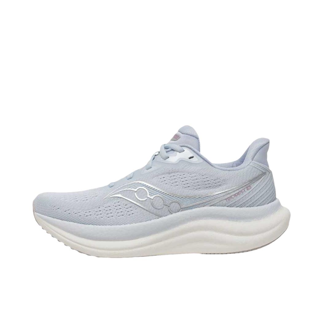 推荐商品：Saucony/索康尼 Triumph 胜利 23 跑鞋 慢跑缓震支撑训练防滑轻便 淡蓝色