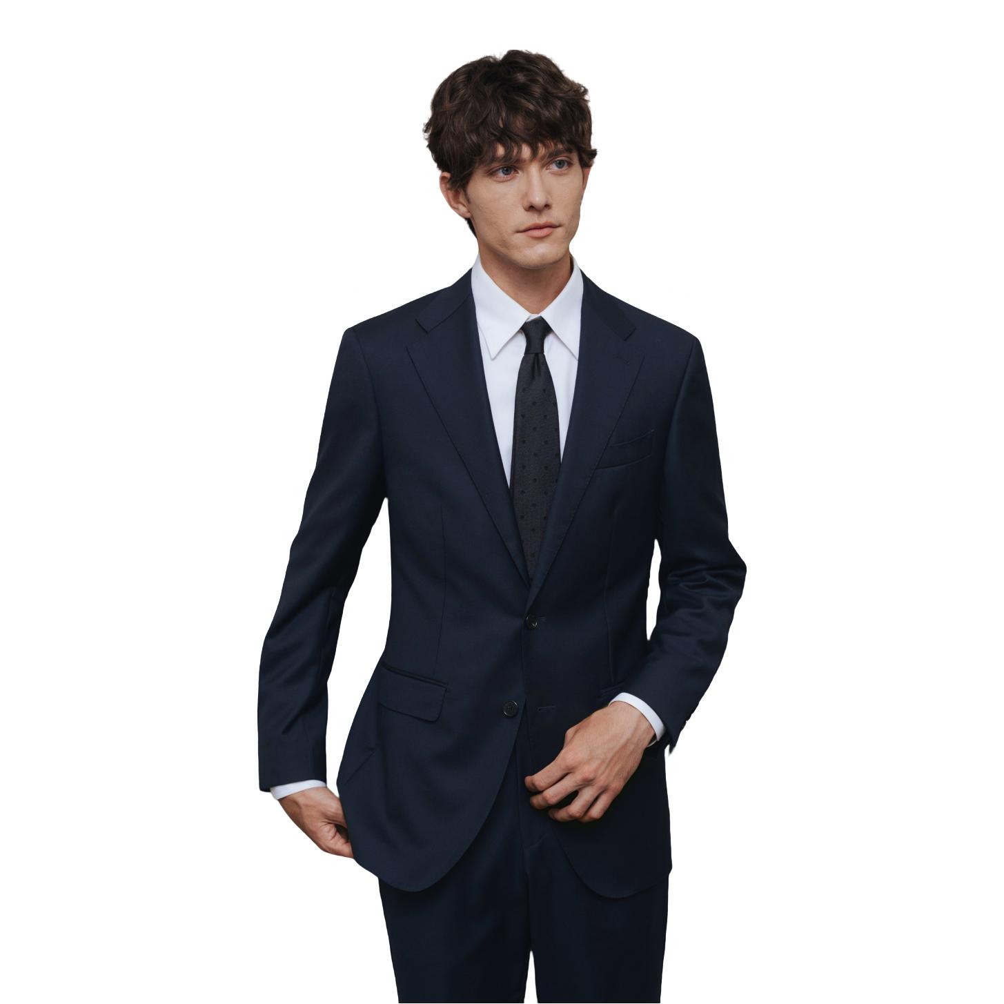 推荐商品：guillaume de mons 纯羊毛绅士平驳领双开衩长袖西装 MXF039-16 藏青