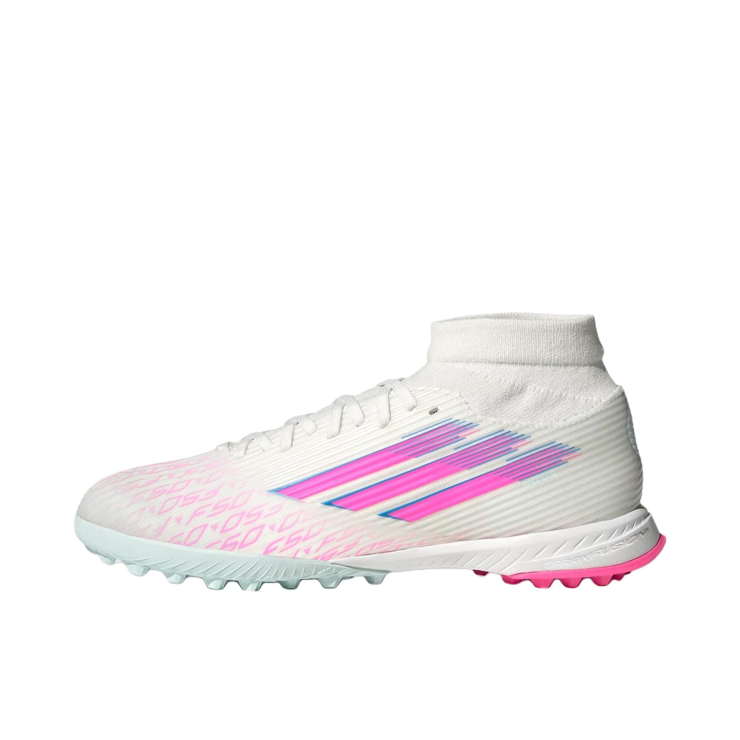 推荐商品：adidas F50 SPARKFUSION LEAGUE TF 足球鞋 中端碎钉室外硬地训练 男款/粉色/白色 