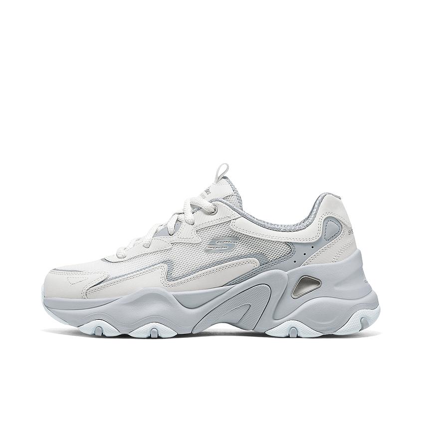 推荐商品：成毅同款  Skechers/斯凯奇  糯米熊D'Lites 5.0  老爹鞋  复古厚底百搭交叉绑带 女款/白色/灰色